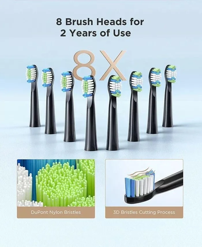 مسواک برقی E11 مشکی برای بزرگسالان، مسواک برقی صوتی قابل شارژ با 8 سری مسواک، 3 حالت و تایمر هوشمند 2 دقیقه ای (صورتی)