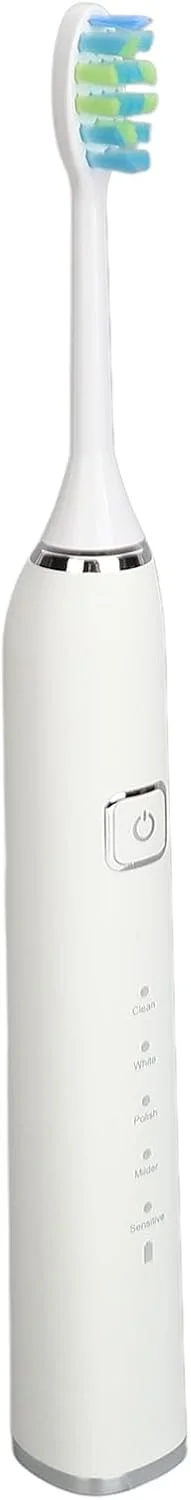مسواک برقی هوشمند Domary با 5 حالت، ضد آب IPX7، پایه شارژ 1200mAh، به همراه سری مسواک مناسب منزل و مسافرت (سفید)