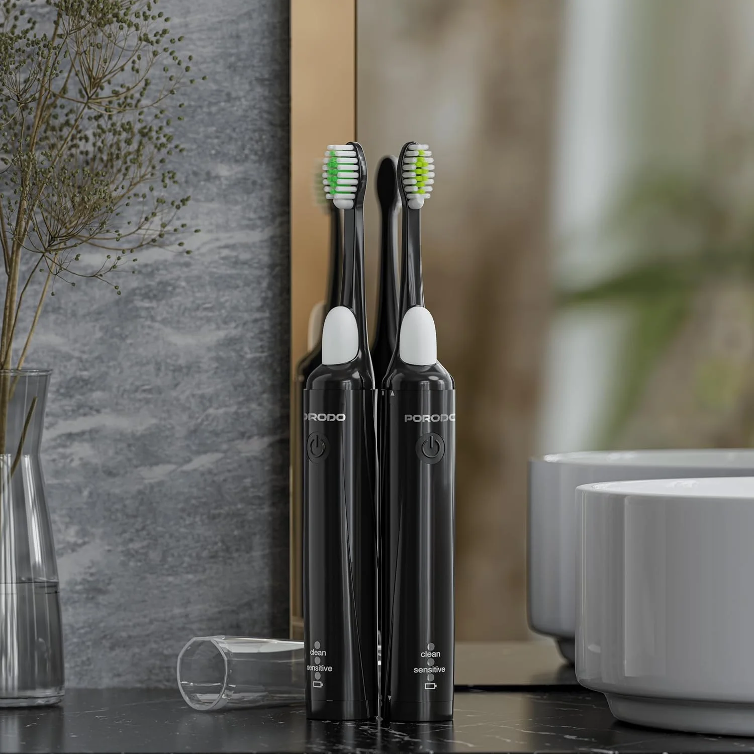 مسواک برقی شارژی Porodo Lifestyle، دارای دو حالت تمیز کردن، 18000 ضربه در دقیقه، مقاوم در برابر آب IPX7، 180 روز زمان کارکرد [با شارژ کامل]، ایده آل برای خانه و مسافرت (مشکی)