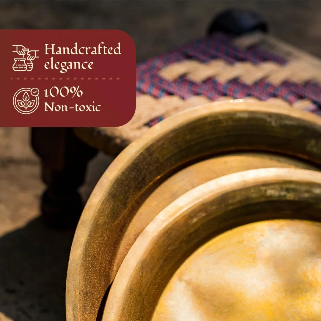 تالی برنجی P-TAL سایز 11 اینچ، ظروف سرو غذا، بشقاب برنجی 100% خالص، تالی غذاخوری برنجی Ptal برای آشپزخانه شما، تک عددی