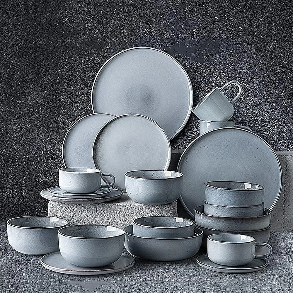 ست ظروف غذاخوری چینی ظریف، ست ظروف با لعاب کوره ای رترو، ست بشقاب و کاسه سرامیکی، سرویس مدرن و خلاقانه وینتیج برای 1/2/6 نفر ست ظروف غذاخوری چینی ظریف، ست ظروف با لعاب کوره ای رترو، ست بشقاب و کاسه سرامیکی، سرویس مدرن و خلاقانه وینتیج برای 1/2/6 نفر