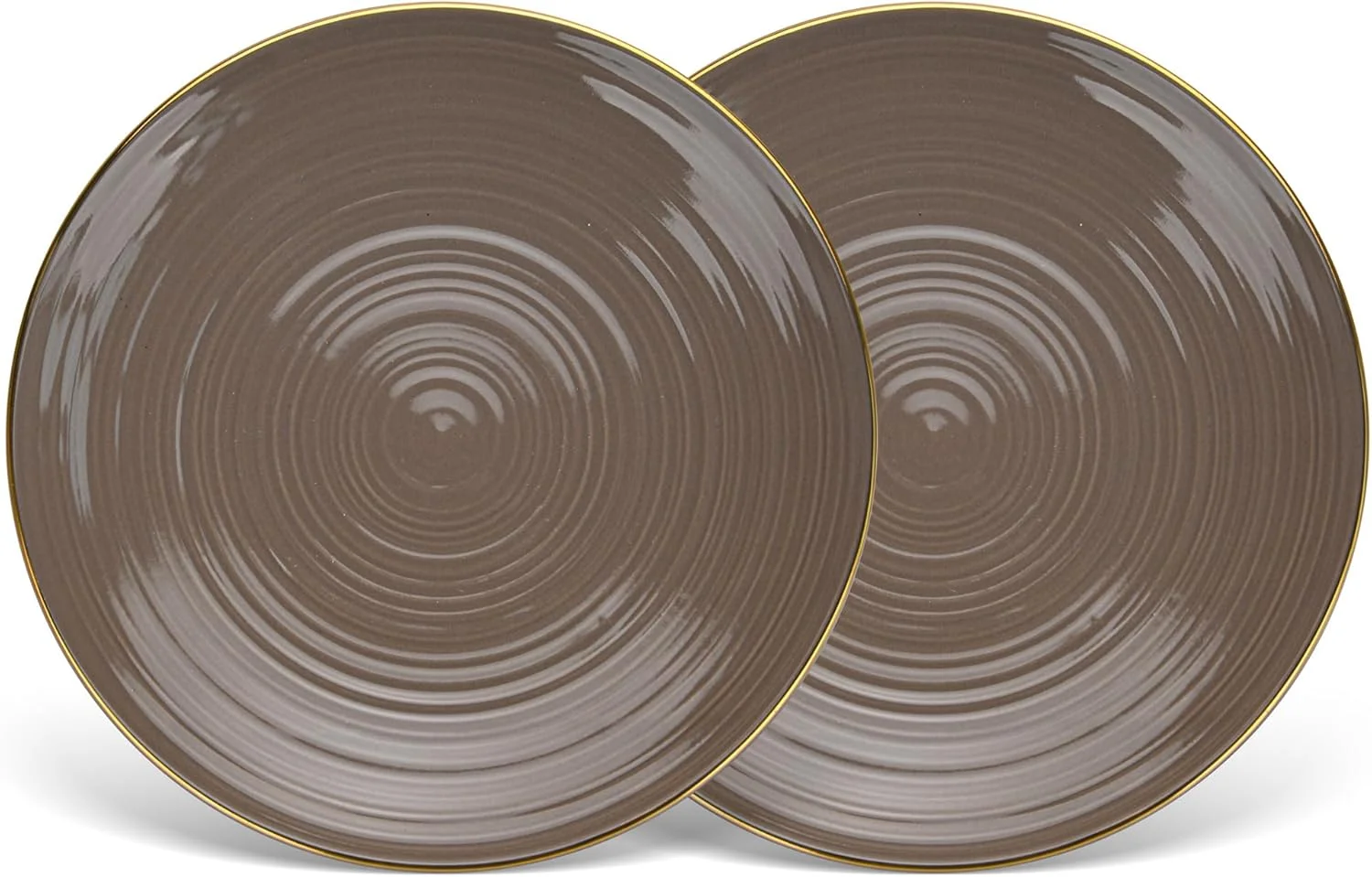 بشقاب شام خوری دو عددی فیسمن 21 سانتی متر، بشقاب گرد چینی سری Firmina | ست ظروف غذاخوری لبه طلایی زیبا | بشقاب های با روکش براق صاف | بدون سرب و ایمن برای مواد غذایی (قهوه ای)