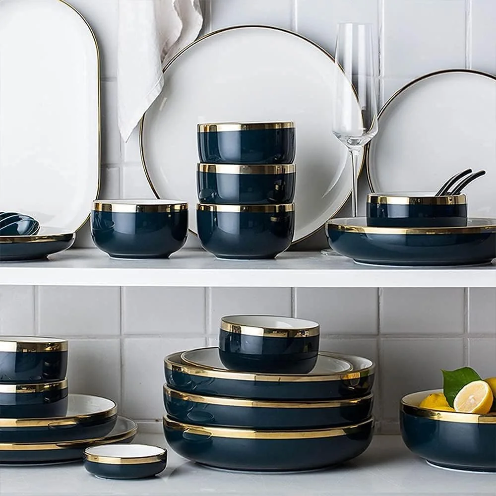 سرویس ظروف غذاخوری چینی، ست بشقاب و کاسه، سرویس ظروف غذاخوری با جوهر رنگی، ست بشقاب و کاسه سرامیکی کلاسیک اروپایی، سرویس ظروف غذاخوری مدرن و خلاقانه، با روکش آبکاری شده سرویس ظروف غذاخوری چینی، ست بشقاب و کاسه، سرویس ظروف غذاخوری با جوهر رنگی، ست بشقاب و کاسه سرامیکی کلاسیک اروپایی، سرویس ظروف غذاخوری مدرن و خلاقانه، با روکش آبکاری شده