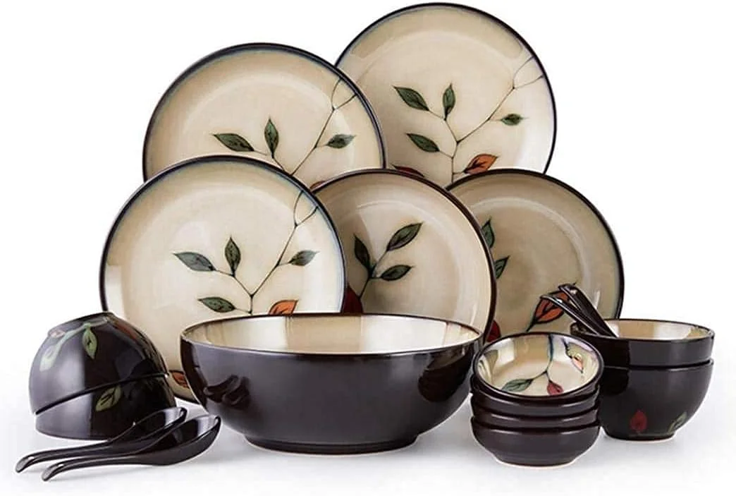 سرویس ظروف غذاخوری چینی، ست بشقاب و کاسه، طرح برگ های قدیمی، سرویس ظروف غذاخوری چینی 18 تکه، ترکیبی از بشقاب و کاسه سرویس ظروف غذاخوری چینی، ست بشقاب و کاسه، طرح برگ های قدیمی، سرویس ظروف غذاخوری چینی 18 تکه، ترکیبی از بشقاب و کاسه