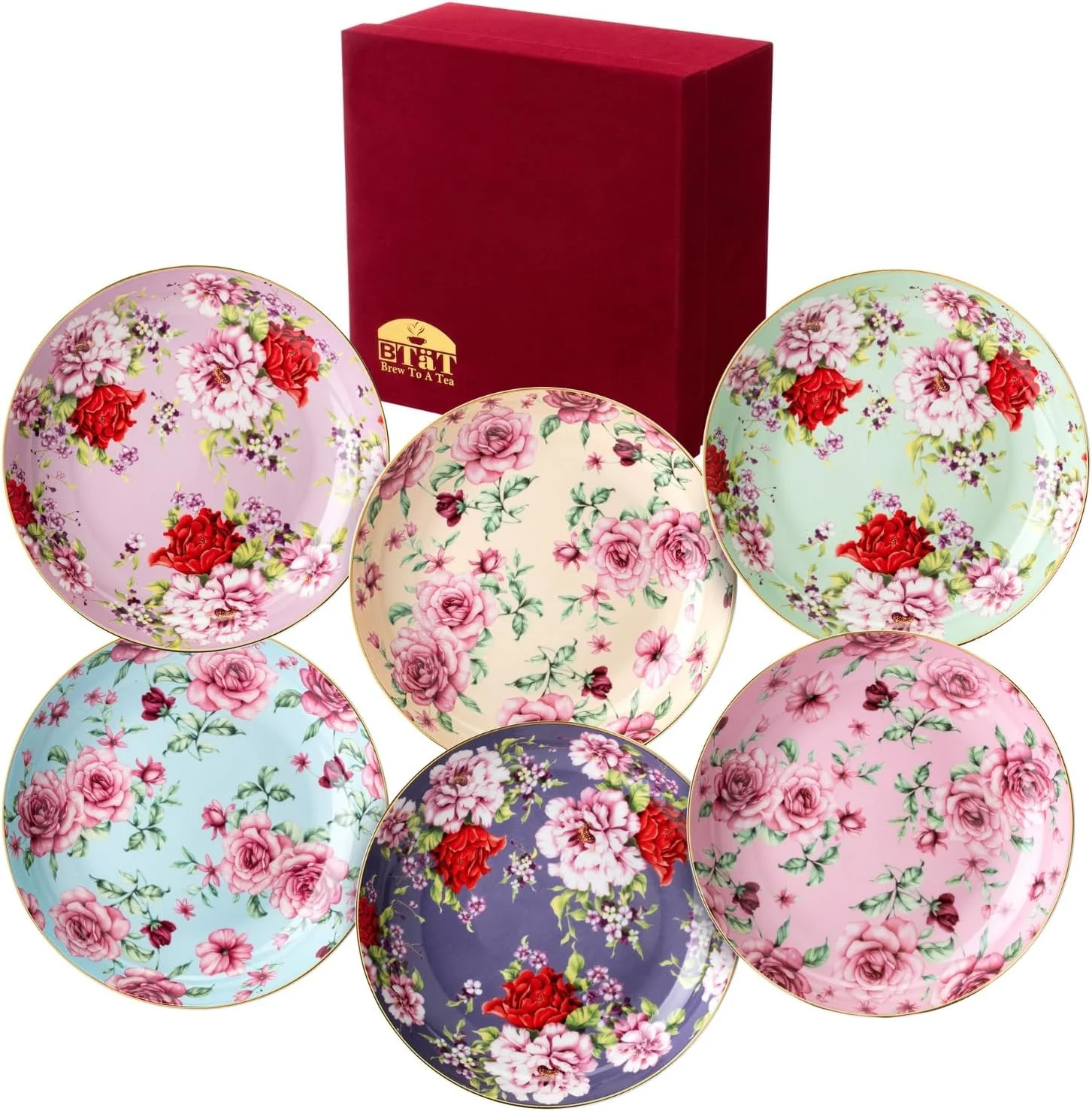 BTaT- بشقاب های گلدار چینی با جعبه هدیه، 8 اینچی، ست 6 عددی، بشقاب های گود، بشقاب های دسر سلطنتی، بشقاب های پیش غذا، بشقاب های گلدار، بشقاب های سالاد، ست بشقاب های کوچک، ظروف کوچک، هدیه ولنتاین BTaT- بشقاب های گلدار چینی با جعبه هدیه، 8 اینچی، ست 6 عددی، بشقاب های گود، بشقاب های دسر سلطنتی، بشقاب های پیش غذا، بشقاب های گلدار، بشقاب های سالاد، ست بشقاب های کوچک، ظروف کوچک، هدیه ولنتاین
