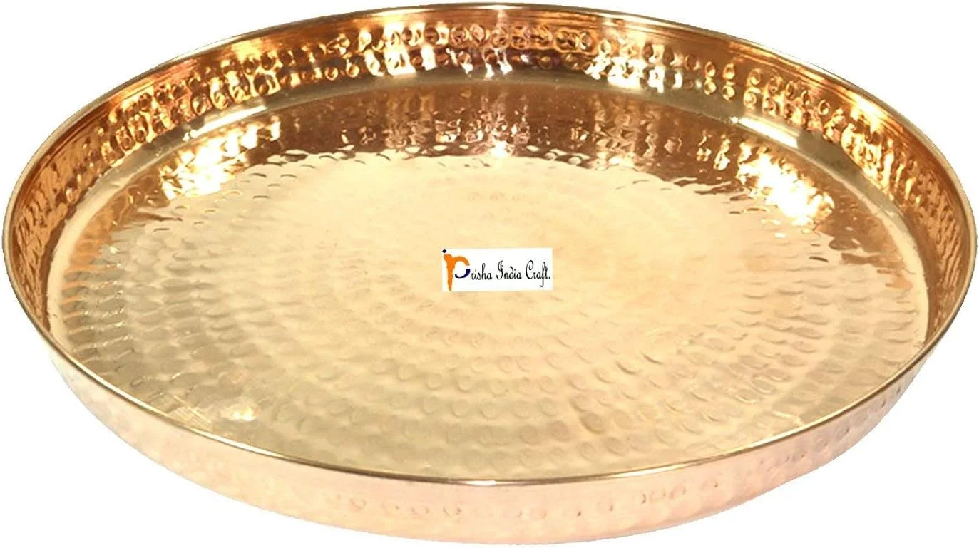 پریشا ایندیا کرافت ® سرویس غذاخوری هندی تالی مسی خالص، قطر 30 سانتی متر، سرویس غذاخوری سنتی شامل بشقاب، کاسه، قاشق، لیوان به همراه حلقه دستمال سفره و زیر لیوانی پریشا ایندیا کرافت ® سرویس غذاخوری هندی تالی مسی خالص، قطر 30 سانتی متر، سرویس غذاخوری سنتی شامل بشقاب، کاسه، قاشق، لیوان به همراه حلقه دستمال سفره و زیر لیوانی