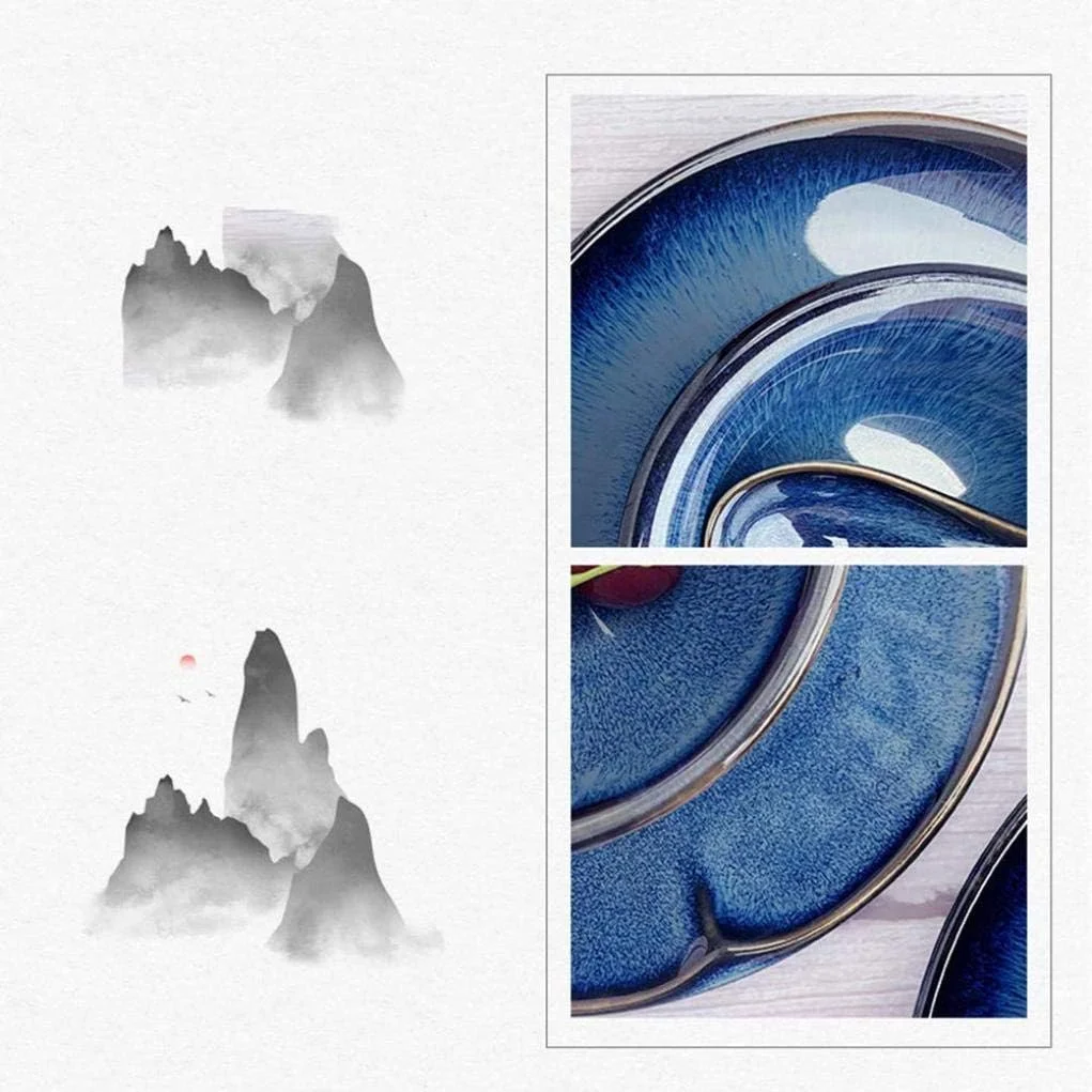 ظروف غذاخوری سفالی، ست ظروف غذاخوری ۱۶ تکه، ظروف چینی آبی رترو، ست کاسه، بشقاب، قاشق و لیوان سرامیکی مناسب برای ۴ نفر، دکور شیک ظروف غذاخوری سفالی، ست ظروف غذاخوری ۱۶ تکه، ظروف چینی آبی رترو، ست کاسه، بشقاب، قاشق و لیوان سرامیکی مناسب برای ۴ نفر، دکور شیک