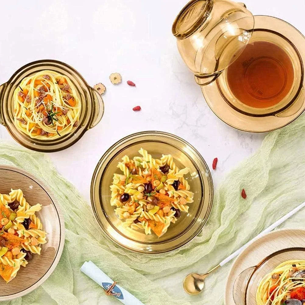 ظروف سفالی میز شام، ست ظروف غذاخوری 20 تکه مناسب برای 4 نفر، ظروف، بشقاب، کاسه و فنجان های شیشه ای بوروسیلیکات کهربایی، مناسب برای نوشیدنی های گرم و سرد