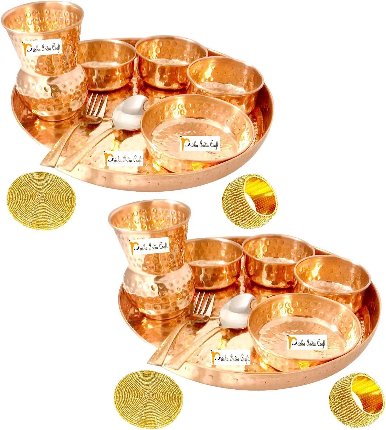 پریشا ایندیا کرافت ® سرویس غذاخوری هندی تالی مسی خالص، قطر 30 سانتی متر، سرویس غذاخوری سنتی شامل بشقاب، کاسه، قاشق، لیوان به همراه حلقه دستمال سفره و زیر لیوانی پریشا ایندیا کرافت ® سرویس غذاخوری هندی تالی مسی خالص، قطر 30 سانتی متر، سرویس غذاخوری سنتی شامل بشقاب، کاسه، قاشق، لیوان به همراه حلقه دستمال سفره و زیر لیوانی