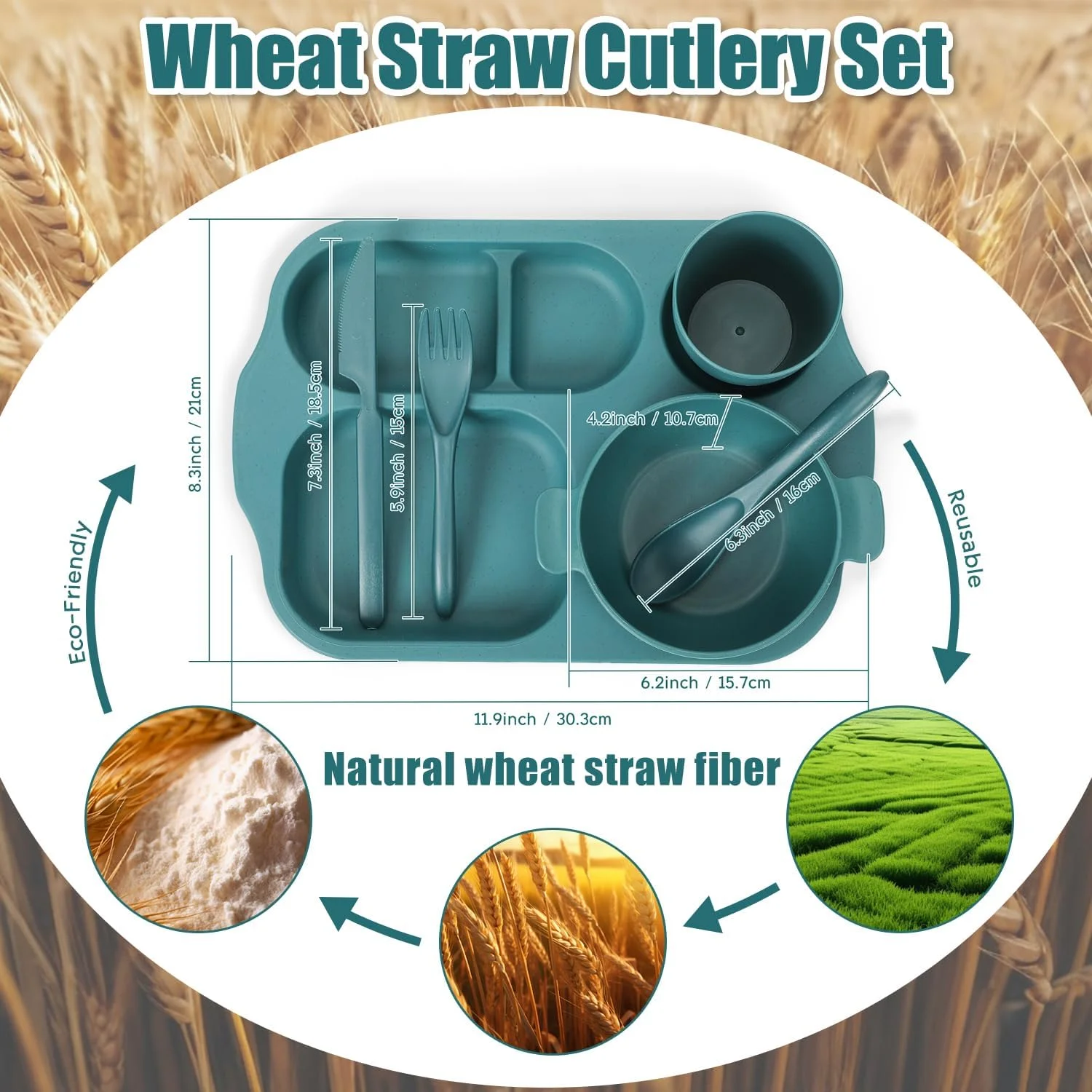 ست ظروف غذاخوری 24 تکه راتولی از جنس کاه گندم برای کودکان و نوپا شامل بشقاب، کاسه و فنجان، نشکن، بدون BPA، مناسب برای مایکروویو و ماشین ظرفشویی، ایده آل برای خانه، مدرسه و پیک نیک