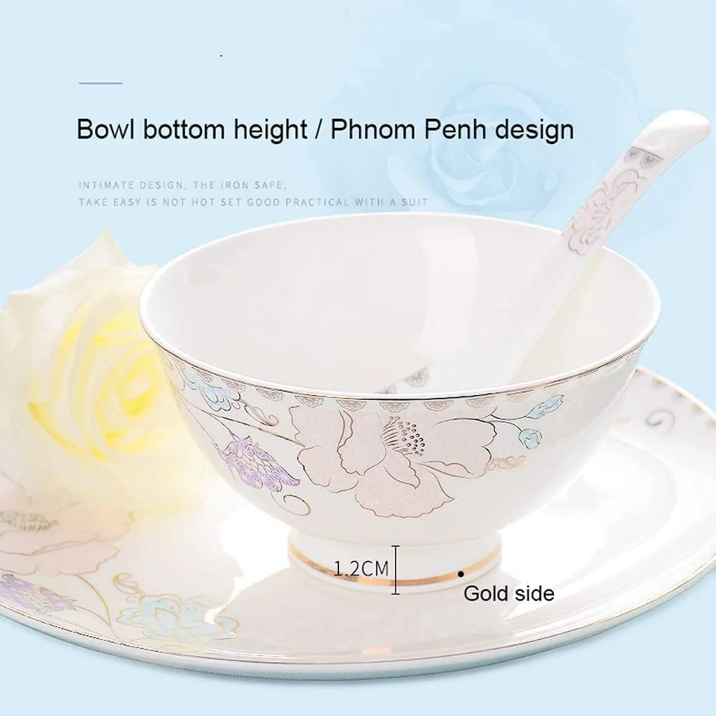 ست غذاخوری شیک برای رستوران و منزل، ست ظروف سرامیکی 50 پارچه، ست های کاسه/بشقاب/قابلمه سوپ/قاشق، ست ترکیبی ظروف چینی با طرح گل بنفش