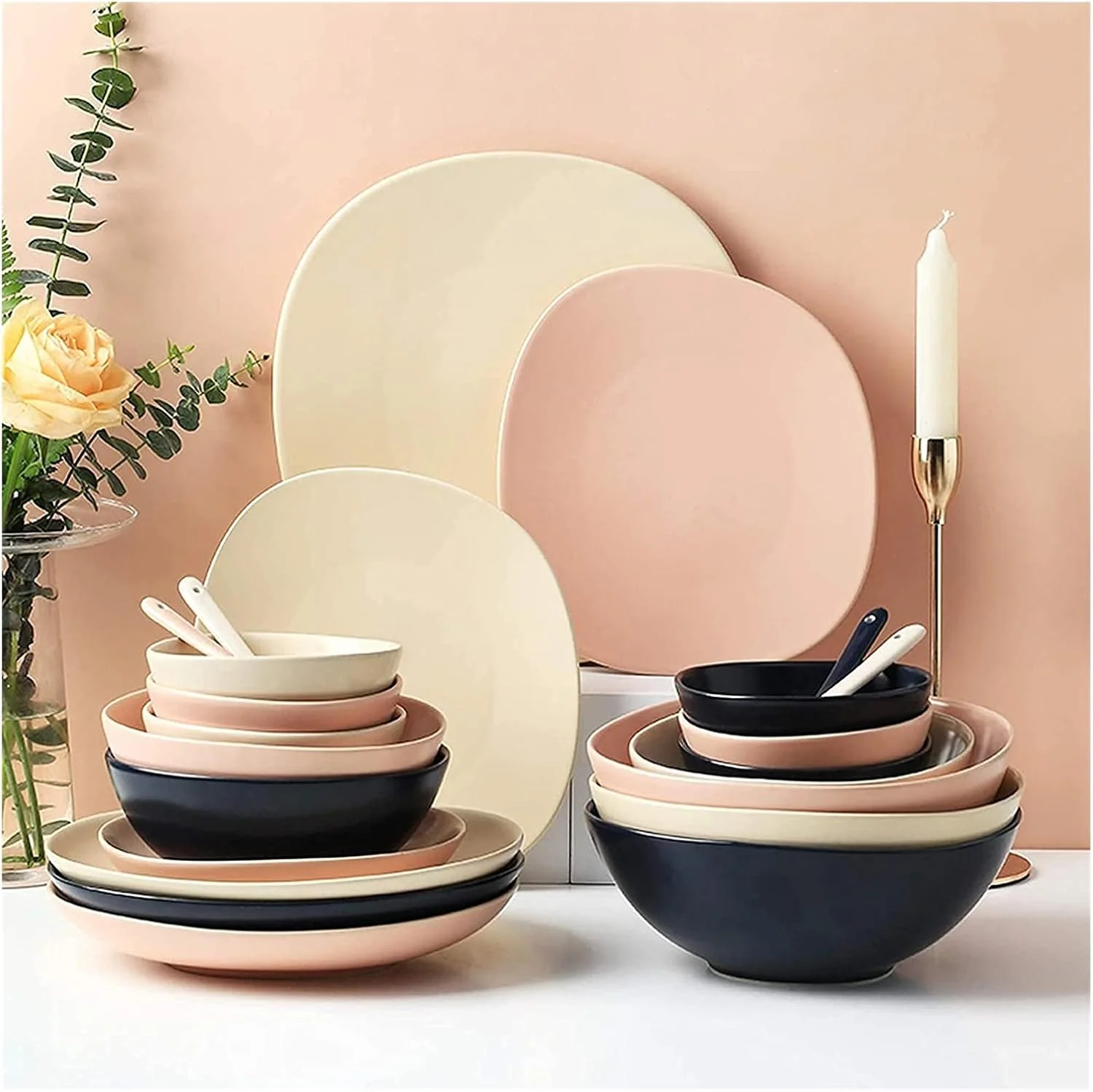 سرویس غذاخوری، سرویس ظروف غذاخوری ویژه رستوران، سرویس ظروف سرامیکی، سرویس ظروف چینی 42 پارچه | کاسه غلات و ست بشقاب استیک برای جهیزیه عروس و خانه نویی