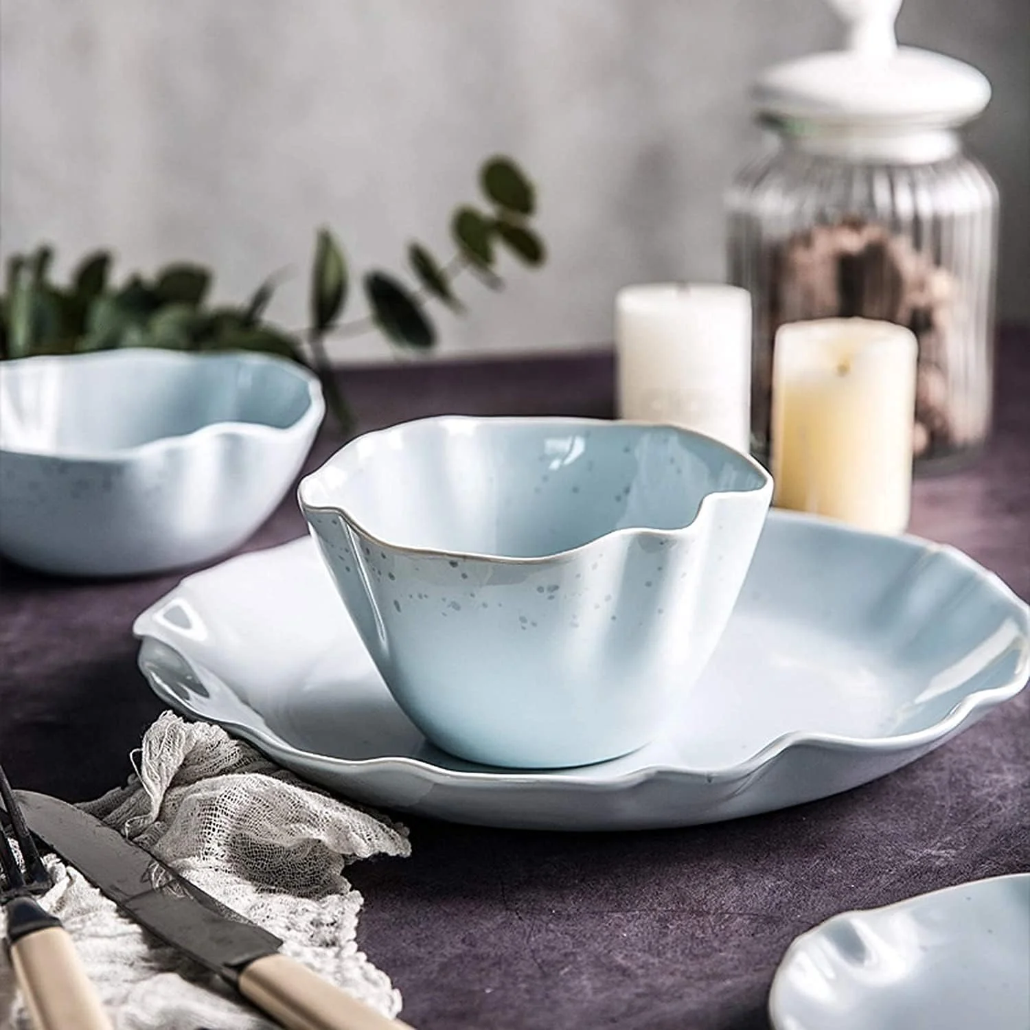 ست ظروف غذاخوری ویژه رستورانی، ست غذاخوری مهمانی، ست ظروف سرامیکی، ست ظروف چینی 24 تکه | کاسه های غلات نامنظم و چین دار ست ظروف غذاخوری ویژه رستورانی، ست غذاخوری مهمانی، ست ظروف سرامیکی، ست ظروف چینی 24 تکه | کاسه های غلات نامنظم و چین دار