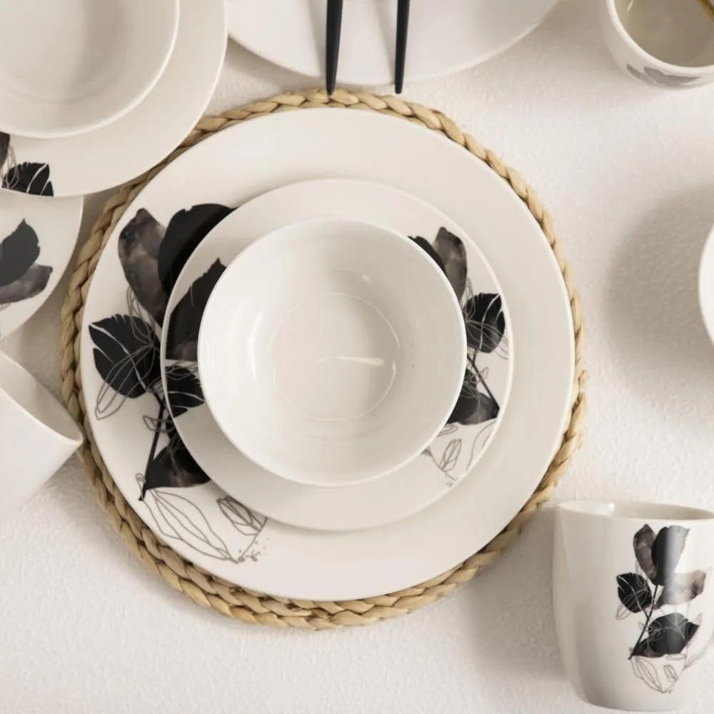 سرویس غذاخوری 16 پارچه چینی رادیانس - ظروف غذاخوری چینی بادوام و شیک با بشقاب، کاسه و لیوان، مناسب برای وعده های غذایی خانوادگی، غذاخوری رسمی، رستوران ها و استفاده روزمره - مناسب برای 4 نفر