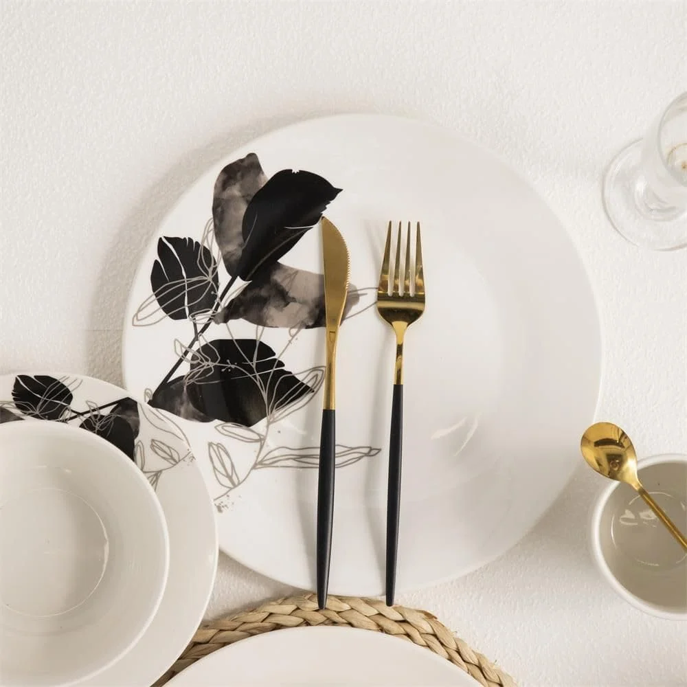 سرویس غذاخوری 16 پارچه چینی رادیانس - ظروف غذاخوری چینی بادوام و شیک با بشقاب، کاسه و لیوان، مناسب برای وعده های غذایی خانوادگی، غذاخوری رسمی، رستوران ها و استفاده روزمره - مناسب برای 4 نفر