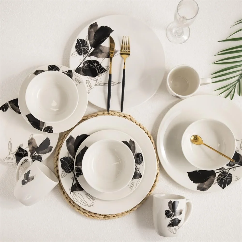 سرویس غذاخوری 16 پارچه چینی رادیانس - ظروف غذاخوری چینی بادوام و شیک با بشقاب، کاسه و لیوان، مناسب برای وعده های غذایی خانوادگی، غذاخوری رسمی، رستوران ها و استفاده روزمره - مناسب برای 4 نفر