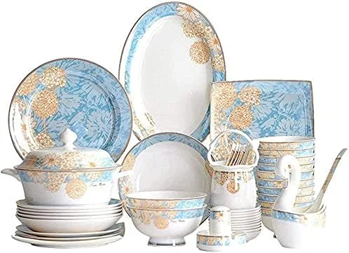 سرویس غذاخوری برای رستوران لوکس و منزل، سرویس ظروف غذاخوری لوکس چینی، ست 60 پارچه ظروف سرامیکی دست ساز کاخ چینی سرویس غذاخوری برای رستوران لوکس و منزل، سرویس ظروف غذاخوری لوکس چینی، ست 60 پارچه ظروف سرامیکی دست ساز کاخ چینی