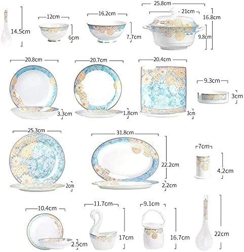 سرویس غذاخوری برای رستوران لوکس و منزل، سرویس ظروف غذاخوری لوکس چینی، ست 60 پارچه ظروف سرامیکی دست ساز کاخ چینی