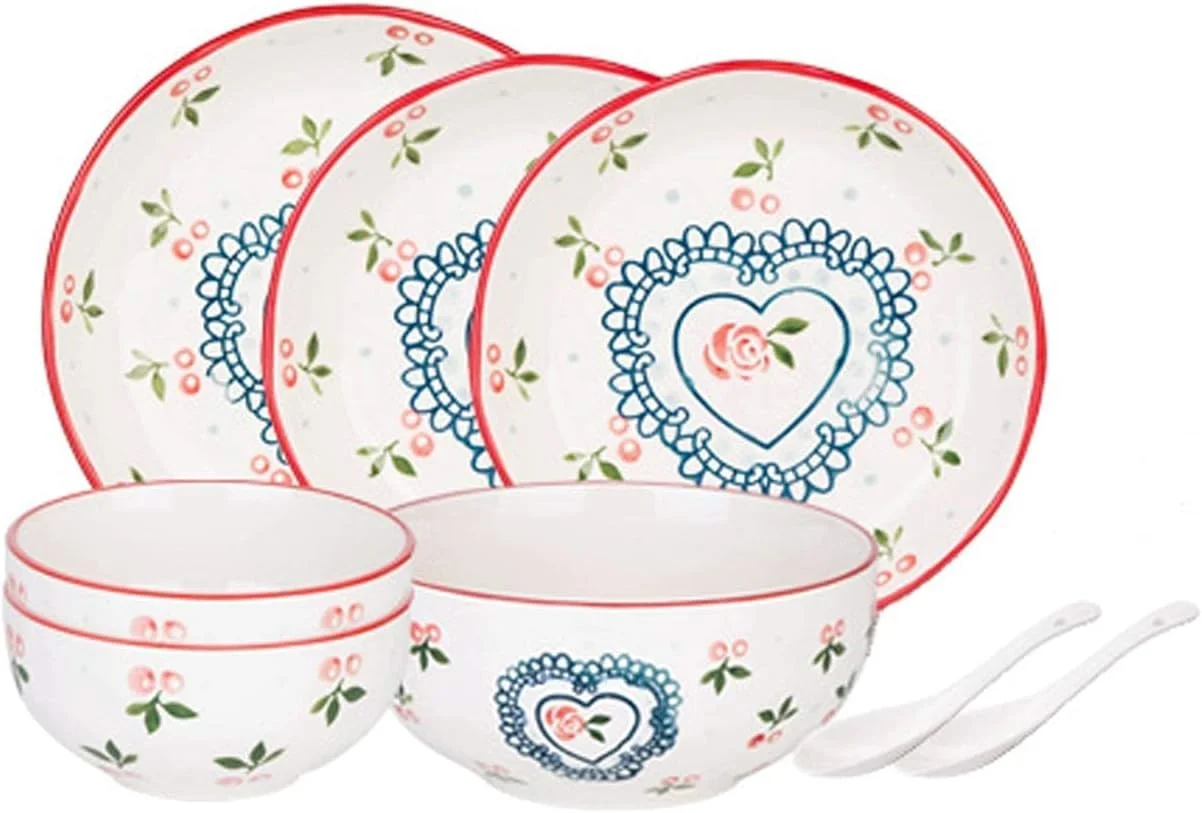 ست ظروف غذاخوری 8 تکه بشقاب شام قابل استفاده مجدد برای 2 نفر، طرح گیلاس، بشقاب سرامیکی زیبا ست ظروف غذاخوری 8 تکه بشقاب شام قابل استفاده مجدد برای 2 نفر، طرح گیلاس، بشقاب سرامیکی زیبا