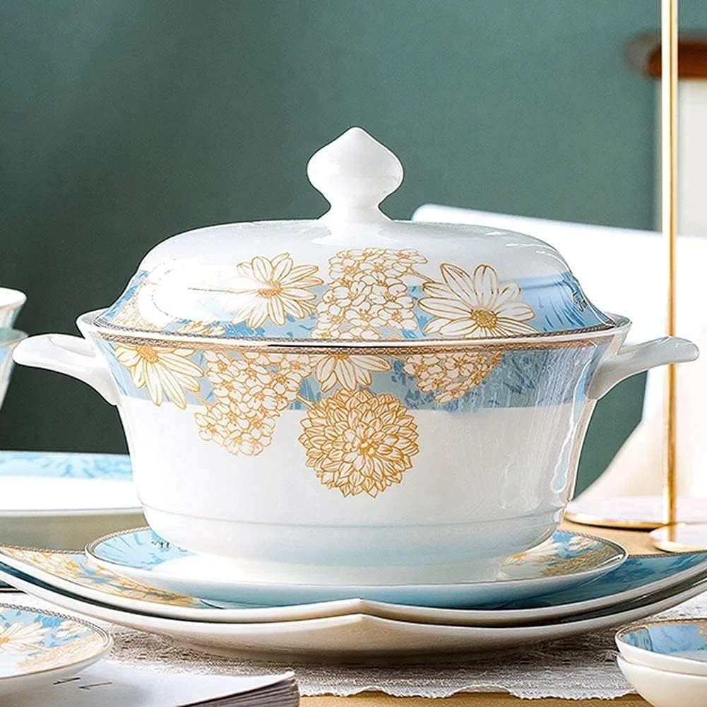 سرویس غذاخوری برای رستوران لوکس و منزل، سرویس ظروف غذاخوری لوکس چینی، ست 60 پارچه ظروف سرامیکی دست ساز کاخ چینی