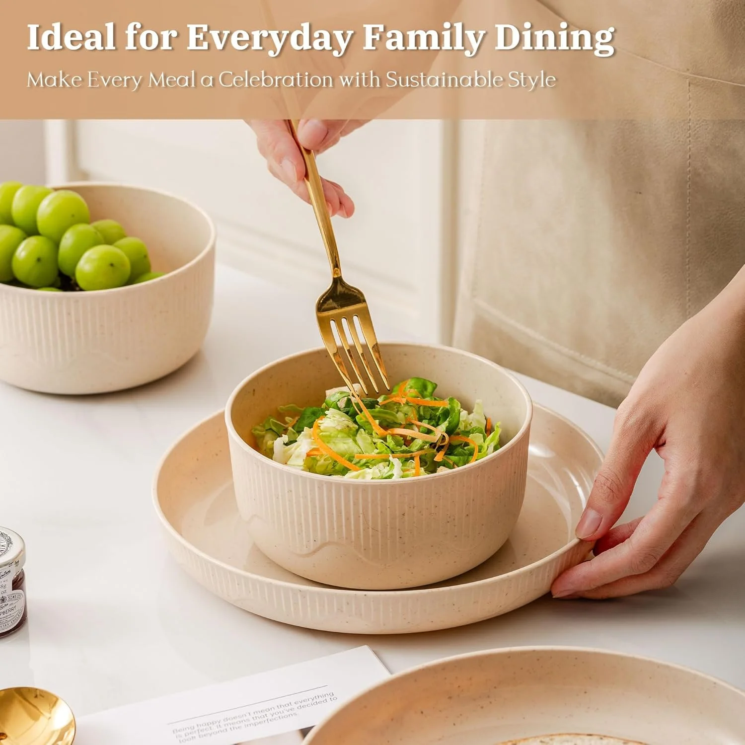 ست بشقاب و کاسه کاه گندم، ست ظروف غذاخوری پلاستیکی 8 تکه قابل استفاده مجدد، قابل استفاده در مایکروویو و ماشین ظرفشویی، ست ظروف نشکن برای RV، کمپینگ، پیک نیک، خوابگاه (بژ) ست بشقاب و کاسه کاه گندم، ست ظروف غذاخوری پلاستیکی 8 تکه قابل استفاده مجدد، قابل استفاده در مایکروویو و ماشین ظرفشویی، ست ظروف نشکن برای RV، کمپینگ، پیک نیک، خوابگاه (بژ)