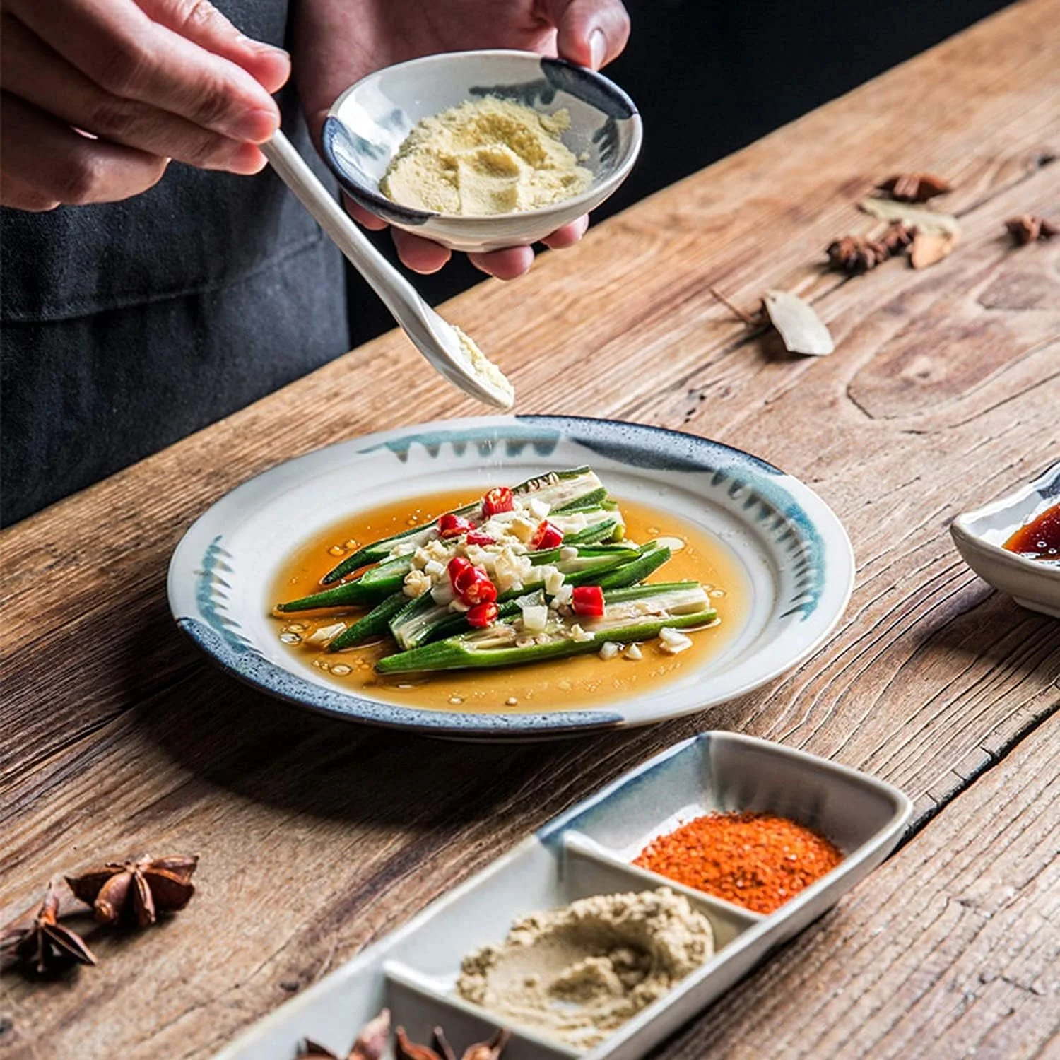 سرویس غذاخوری برای رستوران لوکس و منزل، سرویس های غذاخوری سرامیکی، ست ترکیبی ظروف غذاخوری به سبک ژاپنی 28 تکه | بشقاب استیک چینی