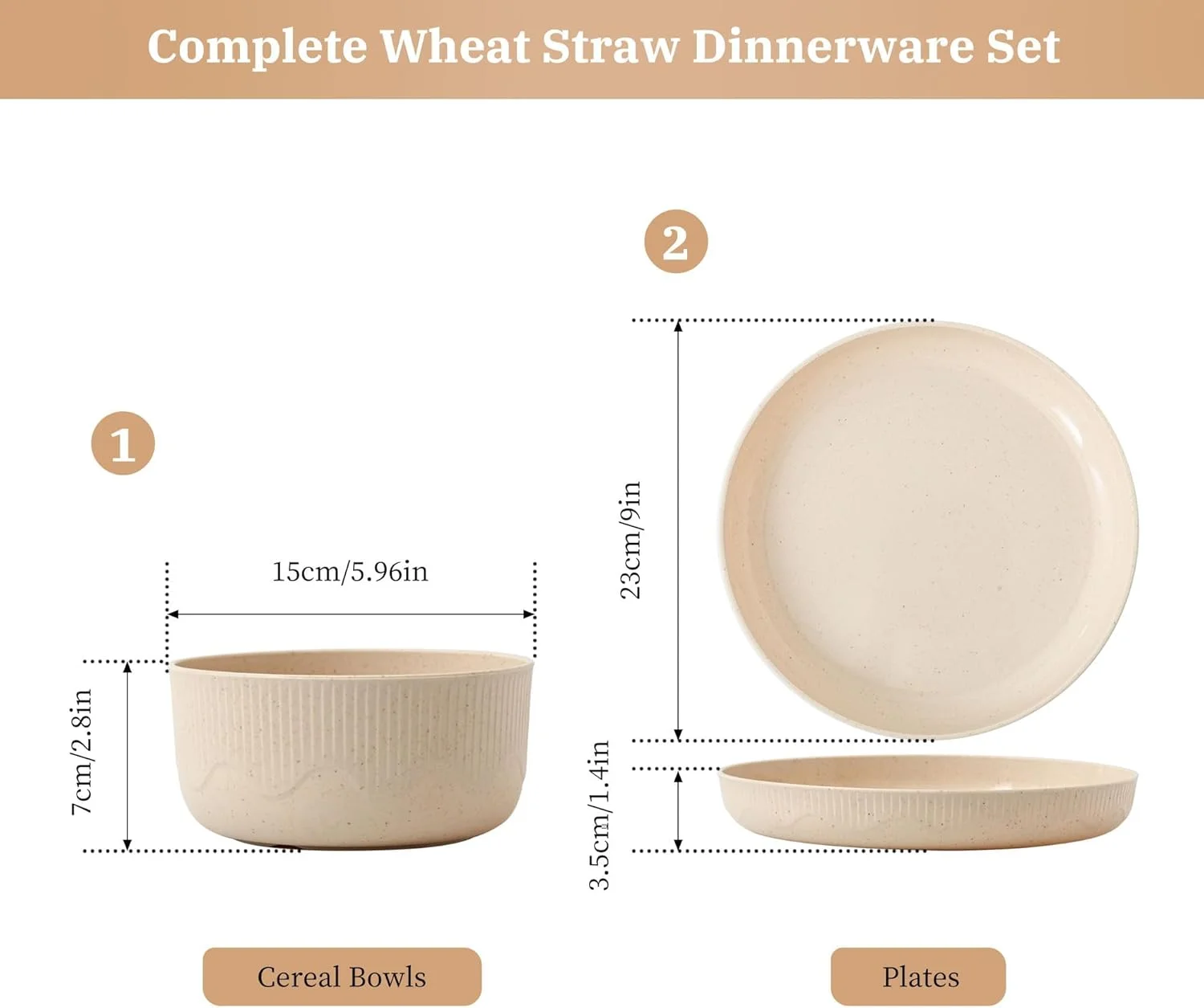 ست بشقاب و کاسه کاه گندم، ست ظروف غذاخوری پلاستیکی 8 تکه قابل استفاده مجدد، قابل استفاده در مایکروویو و ماشین ظرفشویی، ست ظروف نشکن برای RV، کمپینگ، پیک نیک، خوابگاه (بژ) ست بشقاب و کاسه کاه گندم، ست ظروف غذاخوری پلاستیکی 8 تکه قابل استفاده مجدد، قابل استفاده در مایکروویو و ماشین ظرفشویی، ست ظروف نشکن برای RV، کمپینگ، پیک نیک، خوابگاه (بژ)