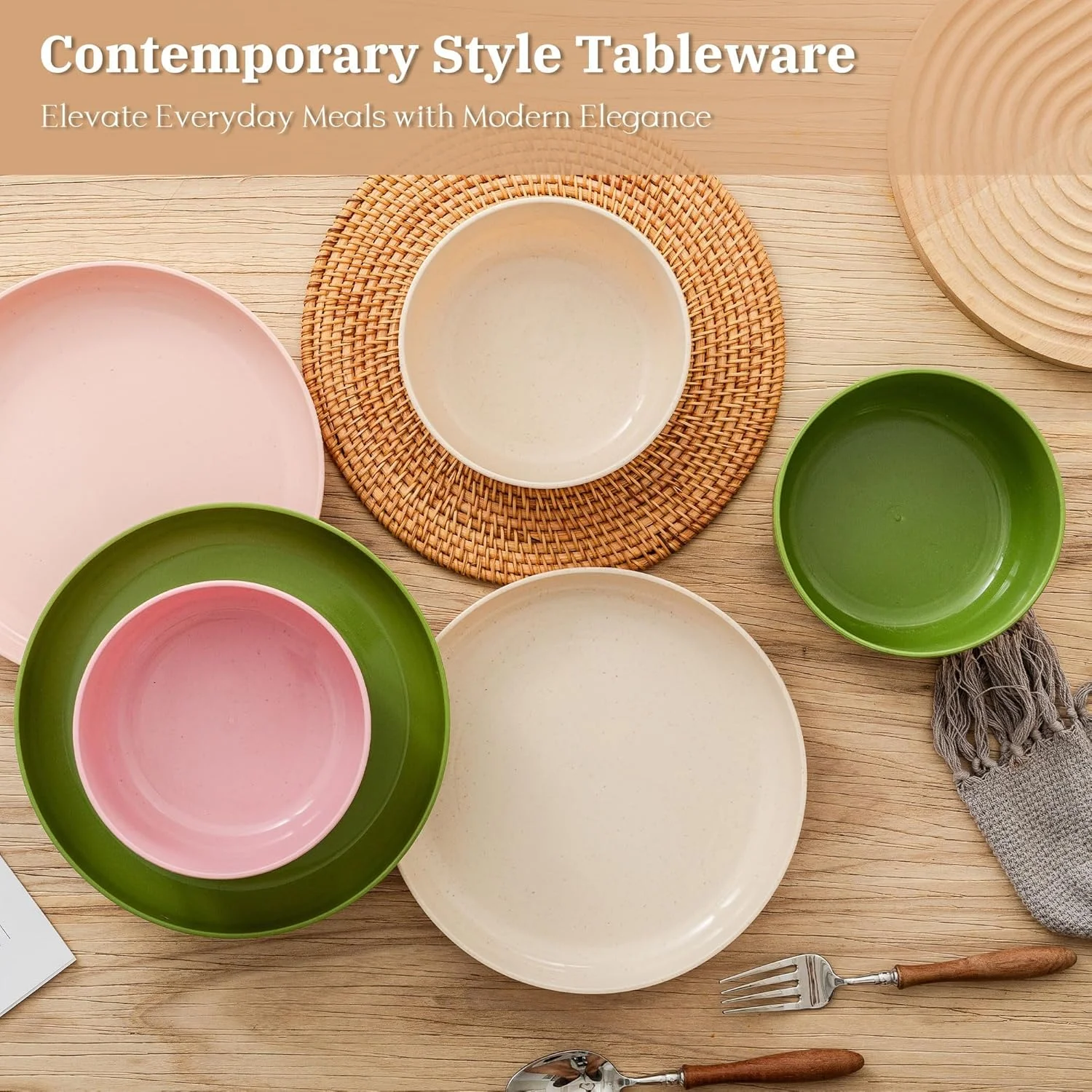 ست بشقاب و کاسه کاه گندم، ست ظروف غذاخوری پلاستیکی 8 تکه قابل استفاده مجدد، قابل استفاده در مایکروویو و ماشین ظرفشویی، ست ظروف نشکن برای RV، کمپینگ، پیک نیک، خوابگاه (بژ) ست بشقاب و کاسه کاه گندم، ست ظروف غذاخوری پلاستیکی 8 تکه قابل استفاده مجدد، قابل استفاده در مایکروویو و ماشین ظرفشویی، ست ظروف نشکن برای RV، کمپینگ، پیک نیک، خوابگاه (بژ)