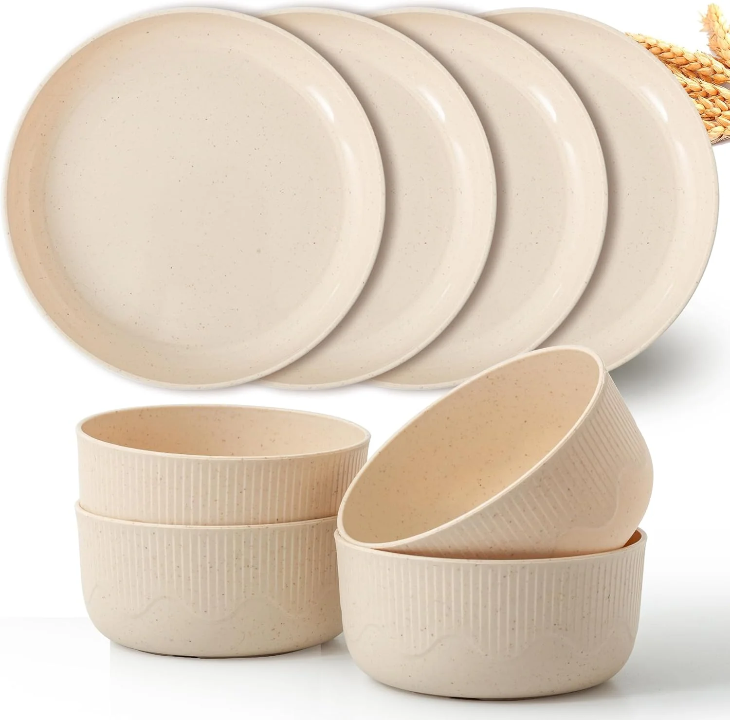 ست بشقاب و کاسه کاه گندم، ست ظروف غذاخوری پلاستیکی 8 تکه قابل استفاده مجدد، قابل استفاده در مایکروویو و ماشین ظرفشویی، ست ظروف نشکن برای RV، کمپینگ، پیک نیک، خوابگاه (بژ) ست بشقاب و کاسه کاه گندم، ست ظروف غذاخوری پلاستیکی 8 تکه قابل استفاده مجدد، قابل استفاده در مایکروویو و ماشین ظرفشویی، ست ظروف نشکن برای RV، کمپینگ، پیک نیک، خوابگاه (بژ)