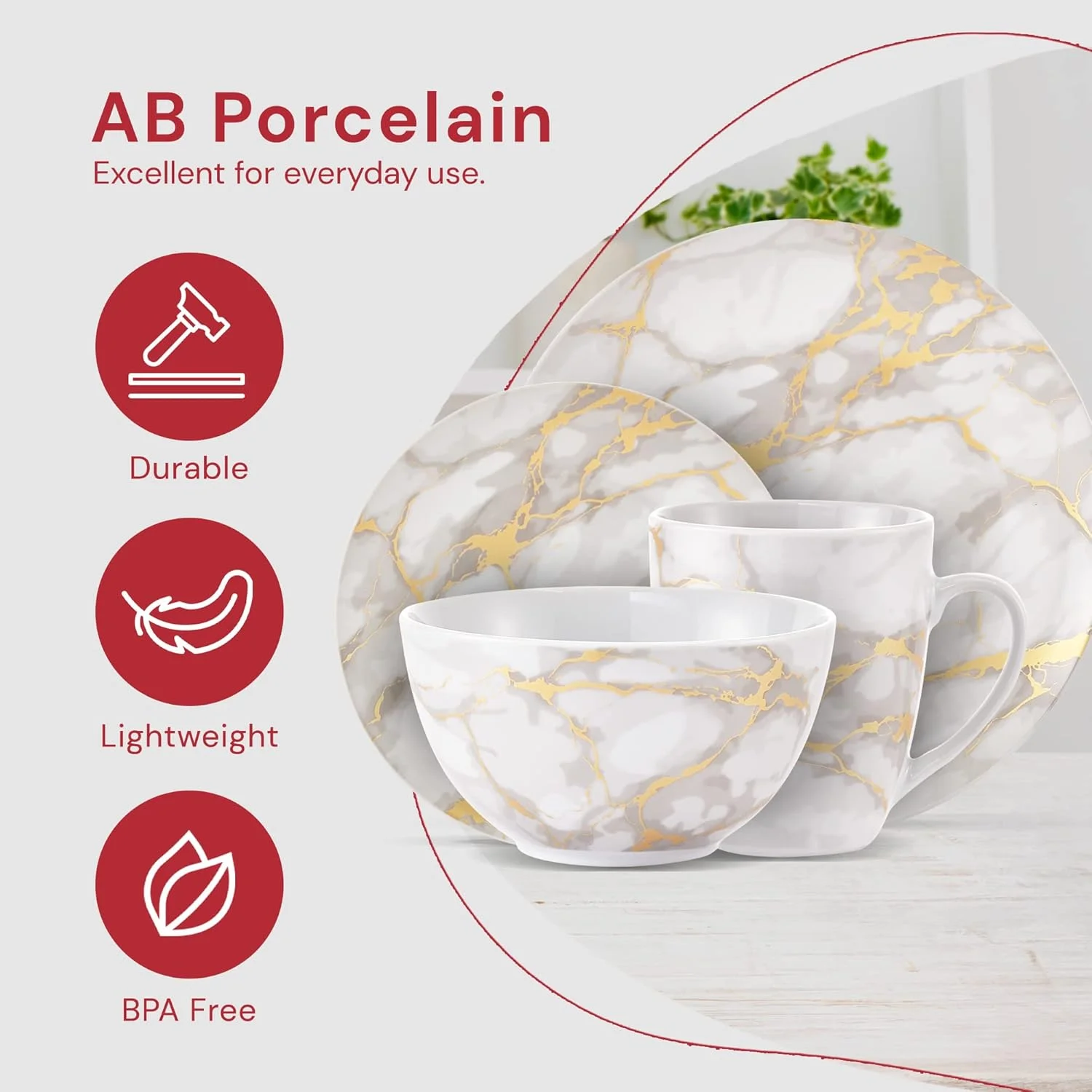 سرویس ظروف مرمری طلایی Safdie & Co. - ست های مدرن 16 پارچه ظروف غذاخوری، مناسب برای استفاده در داخل و خارج از منزل، شامل بشقاب، کاسه و لیوان، قابل شستشو در ماشین ظرفشویی سرویس ظروف مرمری طلایی Safdie & Co. - ست های مدرن 16 پارچه ظروف غذاخوری، مناسب برای استفاده در داخل و خارج از منزل، شامل بشقاب، کاسه و لیوان، قابل شستشو در ماشین ظرفشویی