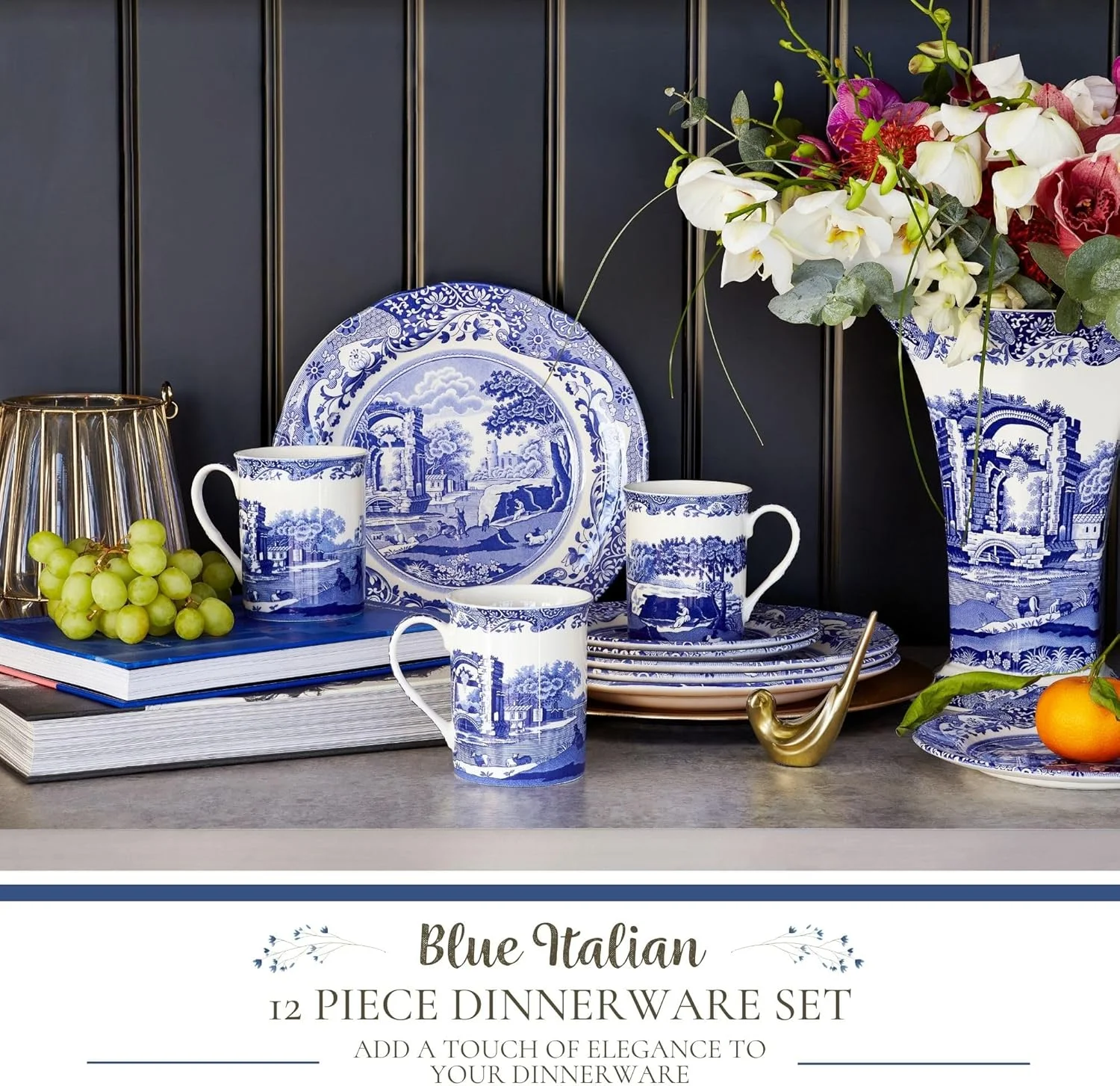 سرویس غذاخوری ۱۲ پارچه اسپود مدل Blue Italian - بشقاب و لیوان سفالی با طرح های مناظر روستایی ایتالیایی - سرویس ظروف غذاخوری قابل استفاده در مایکروویو برای ۴ نفر - سرویس غذاخوری قابل شستشو در ماشین ظرفشویی و استفاده در فر سرویس غذاخوری ۱۲ پارچه اسپود مدل Blue Italian - بشقاب و لیوان سفالی با طرح های مناظر روستایی ایتالیایی - سرویس ظروف غذاخوری قابل استفاده در مایکروویو برای ۴ نفر - سرویس غذاخوری قابل شستشو در ماشین ظرفشویی و استفاده در فر
