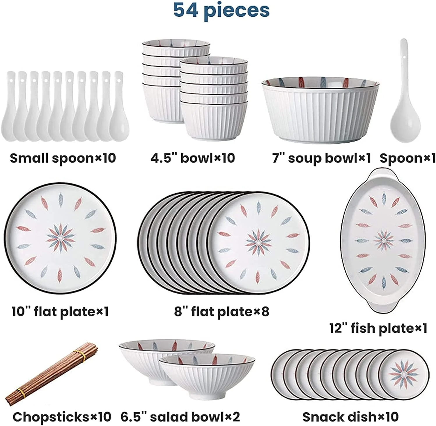 سرویس ظروف غذاخوری ویژه رستورانی، ست ظروف مهمانی، ست ظروف سرامیکی، 54 تکه شامل کاسه غلات و بشقاب استیک - ست ظروف غذاخوری به سبک ژاپنی از جنس چینی سرویس ظروف غذاخوری ویژه رستورانی، ست ظروف مهمانی، ست ظروف سرامیکی، 54 تکه شامل کاسه غلات و بشقاب استیک - ست ظروف غذاخوری به سبک ژاپنی از جنس چینی