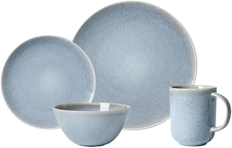 سرویس غذاخوری 16 پارچه سنگی، بشقاب و ظروف، مدل لینت آبی - طرح دروازه باغ