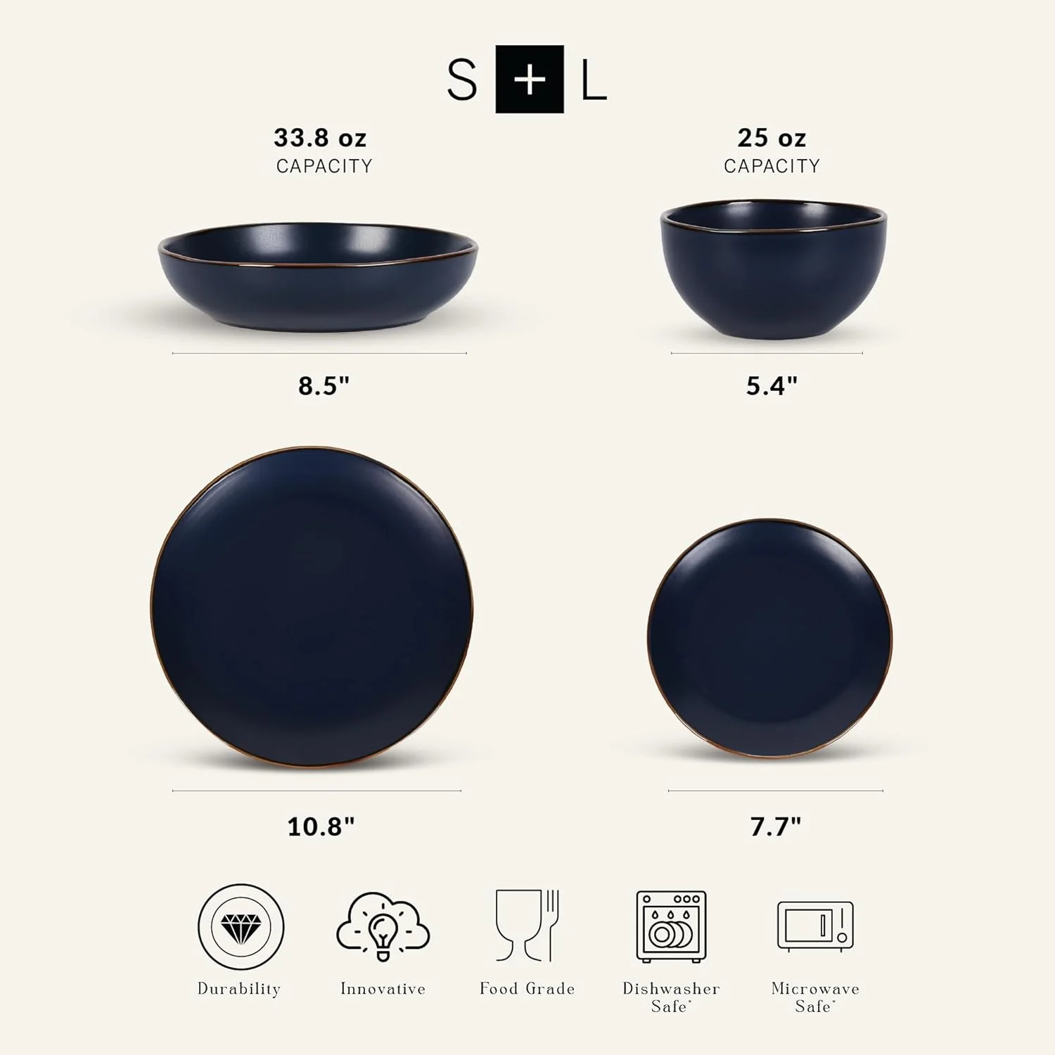 سرویس غذاخوری 16 پارچه استون لین براسا، ظروف سنگی مدرن، شامل بشقاب و کاسه، مناسب برای 4 نفر، آبی