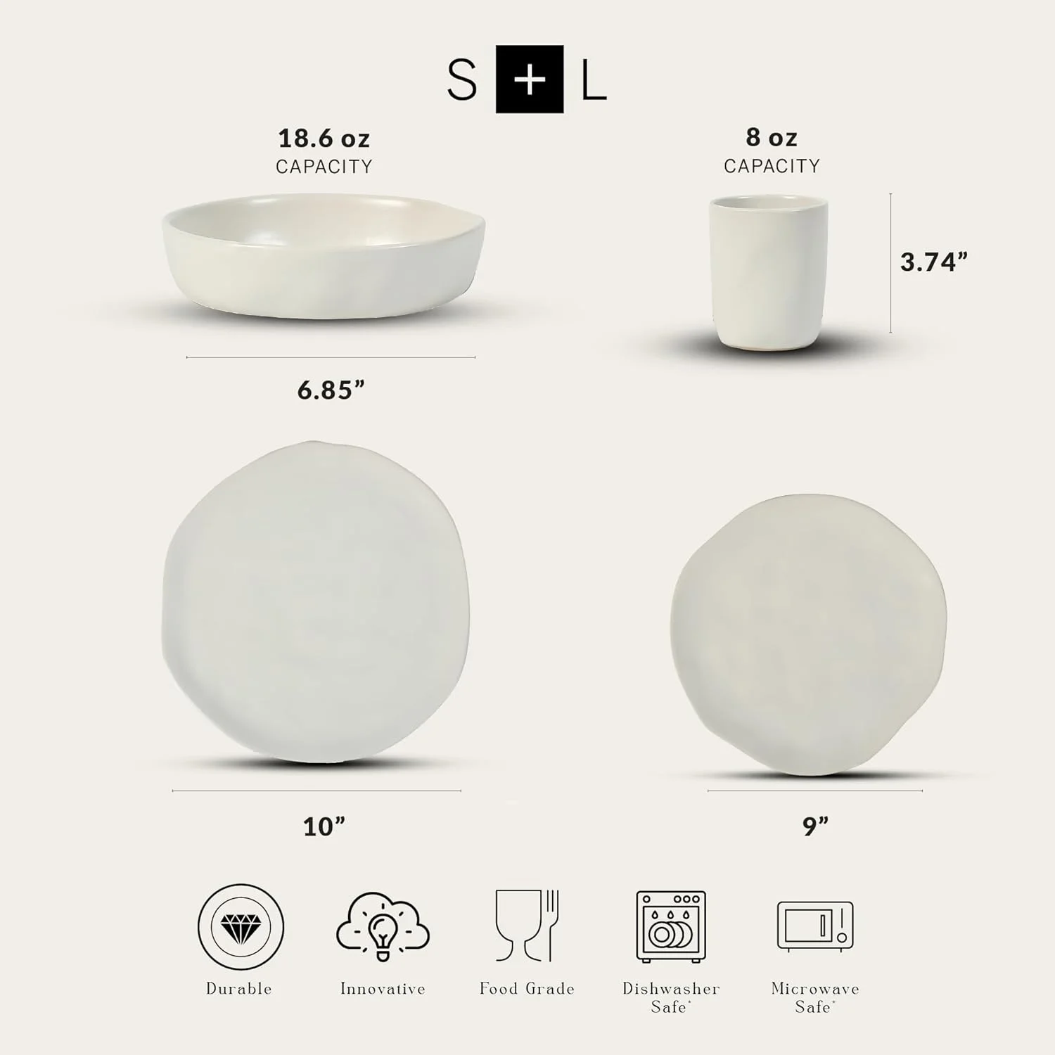 ست ظروف سنگی 16 پارچه مدرن HEKONDA از Mercer Project، شامل بشقاب و کاسه، ست ظروف برای 4 نفر، بژ