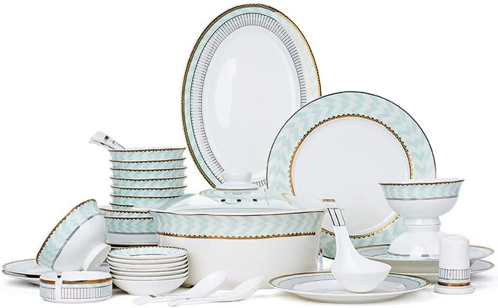 ست ظروف شام شیک، ست های شام سرامیکی، ست 46 تکه ظروف غذاخوری چینی استخوانی شامل بشقاب/کاسه/قابلمه سوپ قابل استفاده روی شعله مستقیم - ست ترکیبی چینی برای هدایای عروسی