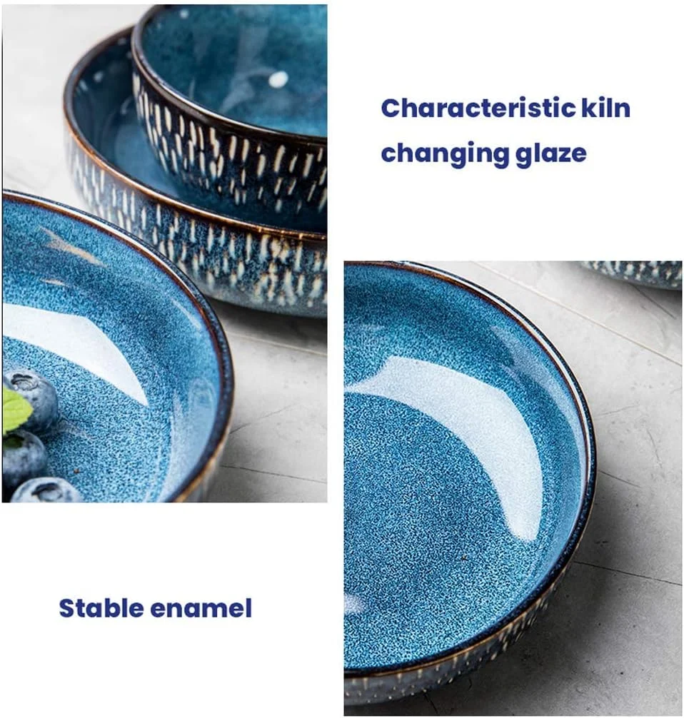بشقاب های شام شیک، ست ظروف غذاخوری سرامیکی، ست 33 پارچه ظروف غذاخوری چینی با لعاب تغییر کوره ستاره ای آبی / ست بشقاب و کاسه