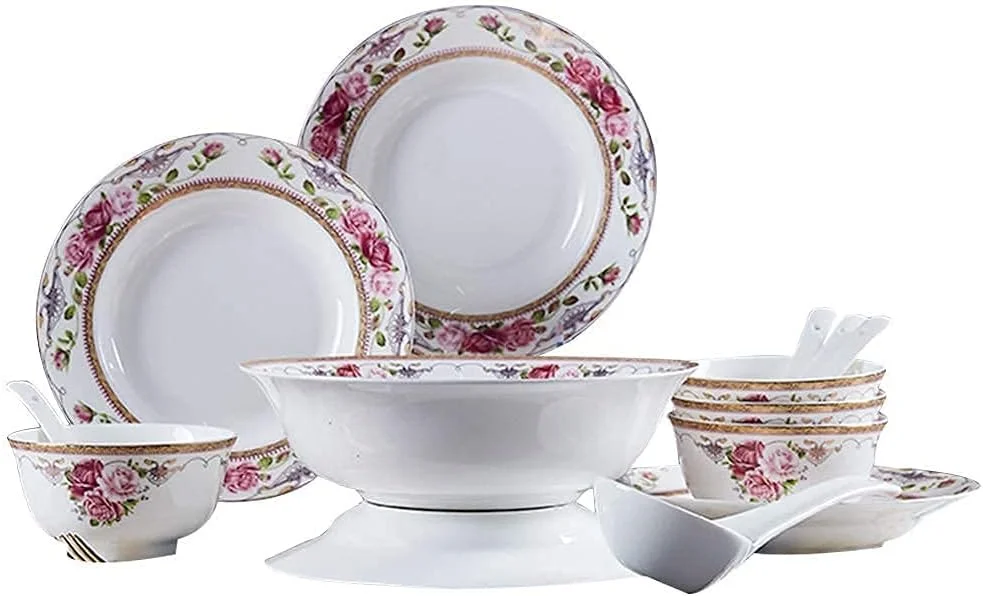 سرویس ظروف غذاخوری چینی استخوانی طرح گل، مجموعه ظروف/بشقاب/کاسه چینی، سرویس های غذاخوری سرامیکی، سرویس های غذاخوری نفیس، قابل شستشو در ماشین ظرفشویی و استفاده در مایکروویو، چند رنگ، 16 تکه مناسب برای 4 نفر