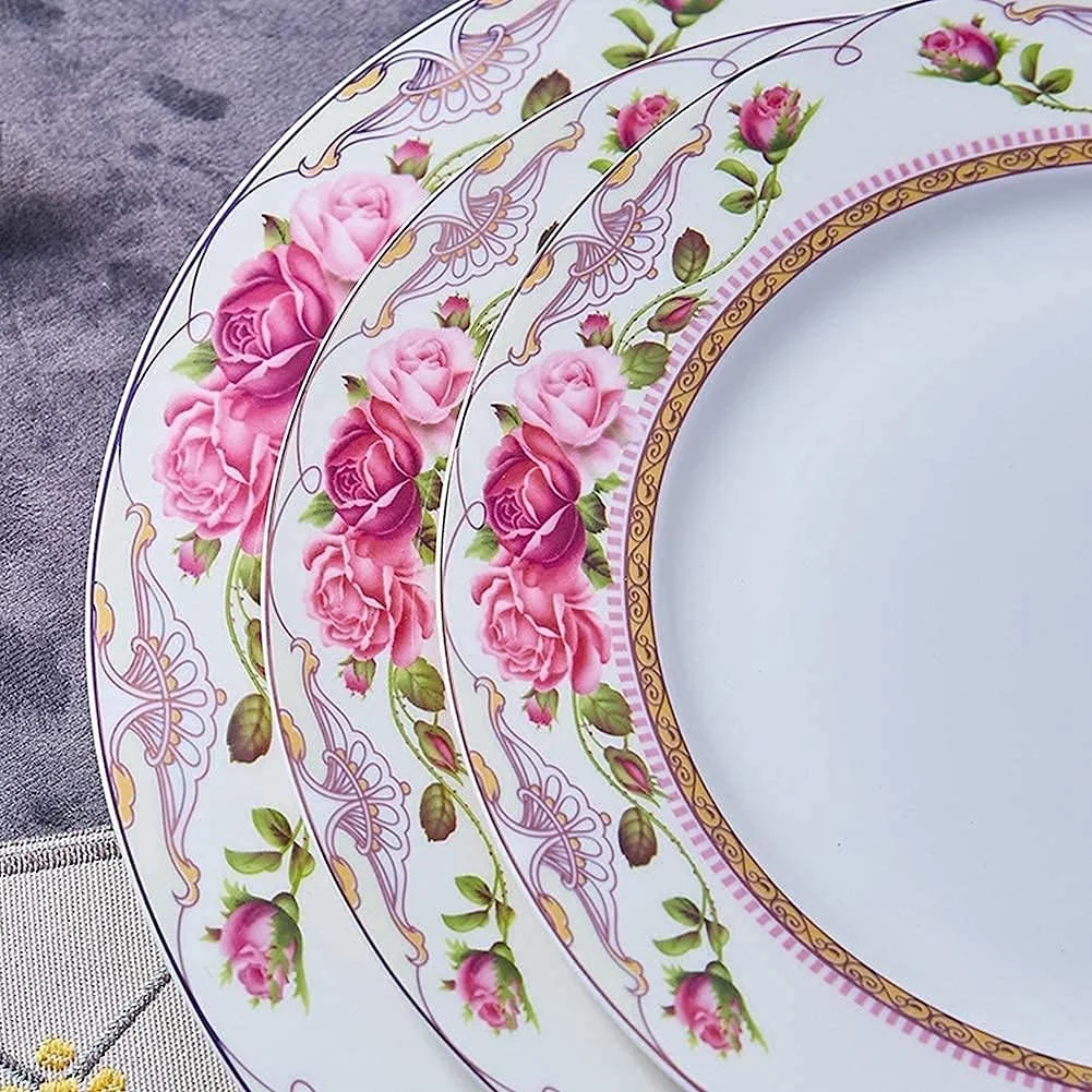 سرویس ظروف غذاخوری چینی استخوانی طرح گل، مجموعه ظروف/بشقاب/کاسه چینی، سرویس های غذاخوری سرامیکی، سرویس های غذاخوری نفیس، قابل شستشو در ماشین ظرفشویی و استفاده در مایکروویو، چند رنگ، 16 تکه مناسب برای 4 نفر