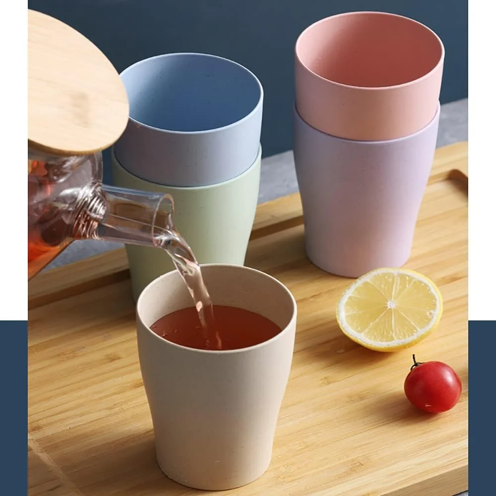 ست ظروف غذاخوری 24 تکه NB، شامل بشقاب های ساخته شده از کاه گندم، ست بشقاب های سبک و تجزیه پذیر، کاسه، فنجان، ست ظروف غذاخوری، ست ظروف قابل شستشو در ماشین ظرفشویی، بشقاب های سالاد نشکن (4 رنگ، 24 عدد)