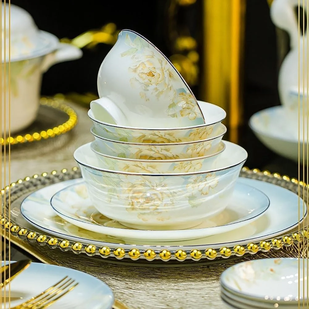 سرویس ظروف غذاخوری 60 پارچه با طرح گل، شامل بشقاب، قاشق، سینی، ظروف چینی، کارد و چنگال، ست غذاخوری، کاسه، بشقاب، اثر هنری دست ساز، سرامیک، کاسه چینی جینگدهژن سرویس ظروف غذاخوری 60 پارچه با طرح گل، شامل بشقاب، قاشق، سینی، ظروف چینی، کارد و چنگال، ست غذاخوری، کاسه، بشقاب، اثر هنری دست ساز، سرامیک، کاسه چینی جینگدهژن