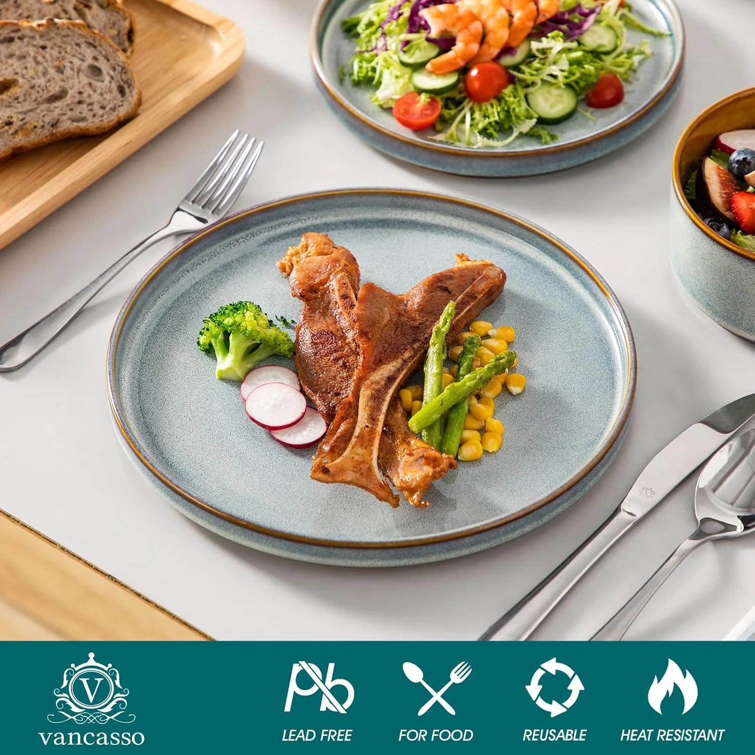 ست بشقاب و کاسه 12 پارچه وانکاسو مدل ONION، ست ظروف آبی روشن برای آشپزخانه ست بشقاب و کاسه 12 پارچه وانکاسو مدل ONION، ست ظروف آبی روشن برای آشپزخانه