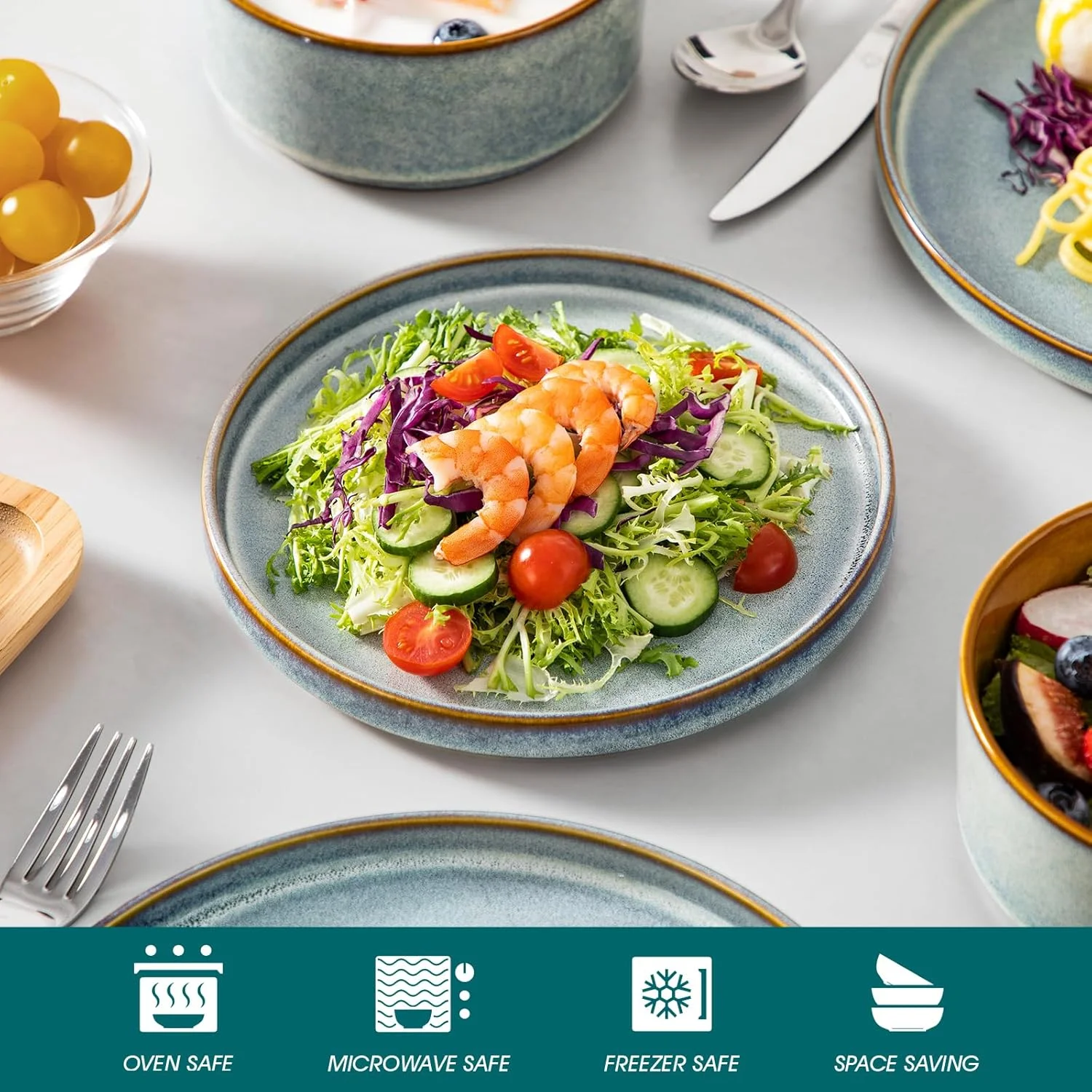 ست بشقاب و کاسه 12 پارچه وانکاسو مدل ONION، ست ظروف آبی روشن برای آشپزخانه ست بشقاب و کاسه 12 پارچه وانکاسو مدل ONION، ست ظروف آبی روشن برای آشپزخانه