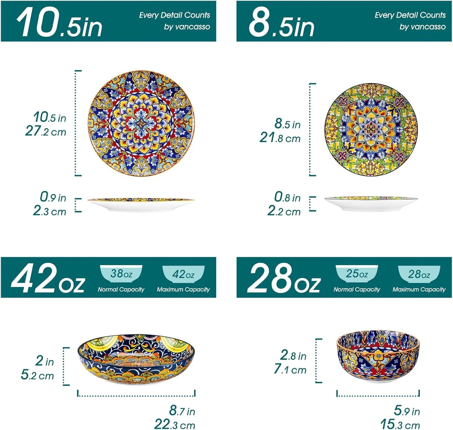 vancasso سرویس غذاخوری 24 پارچه، ست بشقاب و کاسه، ست ظروف چینی برای 6 نفر، قابل استفاده در مایکروویو و ماشین ظرفشویی، مقاوم در برابر خراش، سرویس غذاخوری به سبک بوهمی برای 6 نفر، سری SIMI vancasso سرویس غذاخوری 24 پارچه، ست بشقاب و کاسه، ست ظروف چینی برای 6 نفر، قابل استفاده در مایکروویو و ماشین ظرفشویی، مقاوم در برابر خراش، سرویس غذاخوری به سبک بوهمی برای 6 نفر، سری SIMI