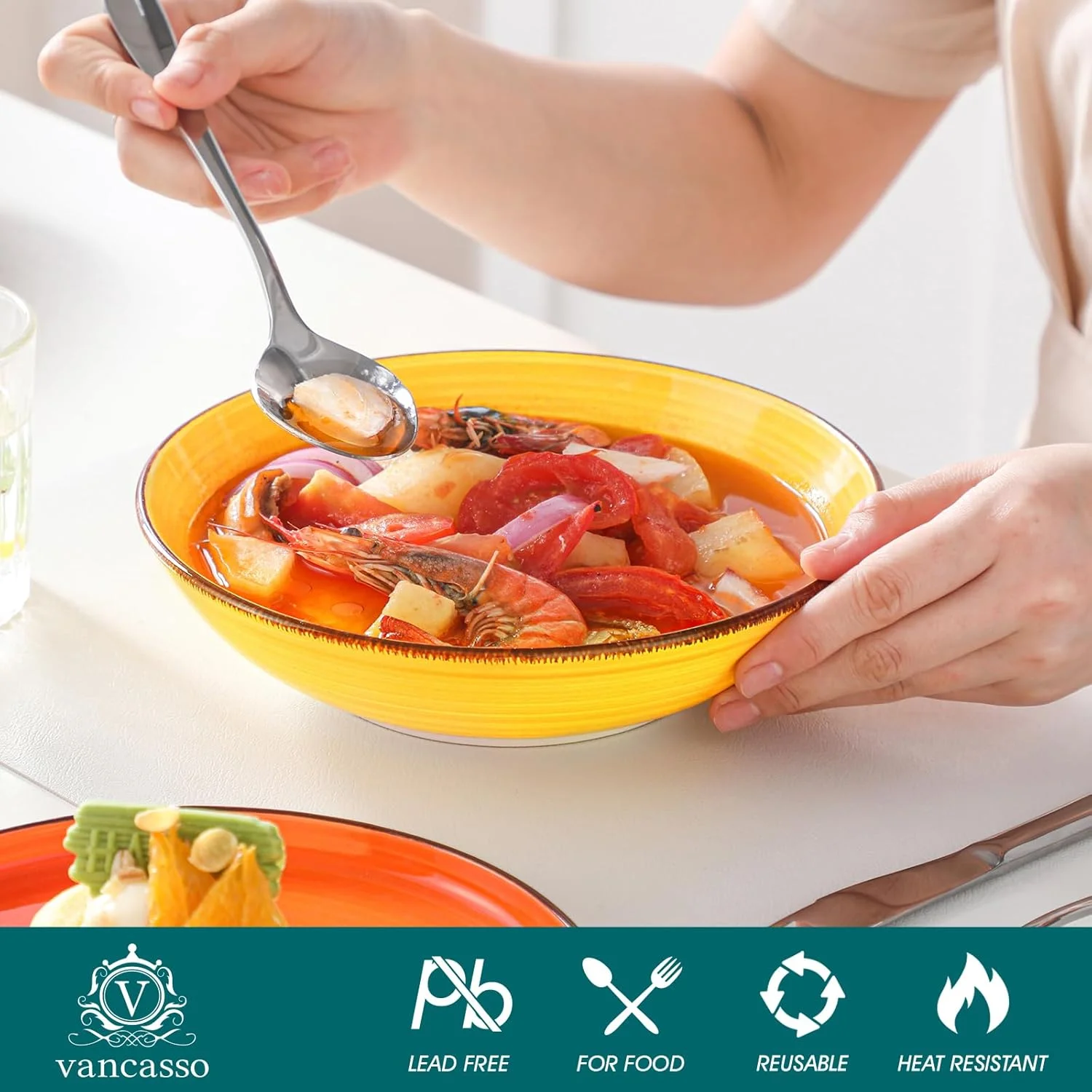 سرویس غذاخوری 24 پارچه ونکاسو بونیتا، ست ظروف سنگی برای 6 نفر، شامل بشقاب و کاسه، قابل استفاده در ماشین ظرفشویی و مایکروویو، چند رنگ