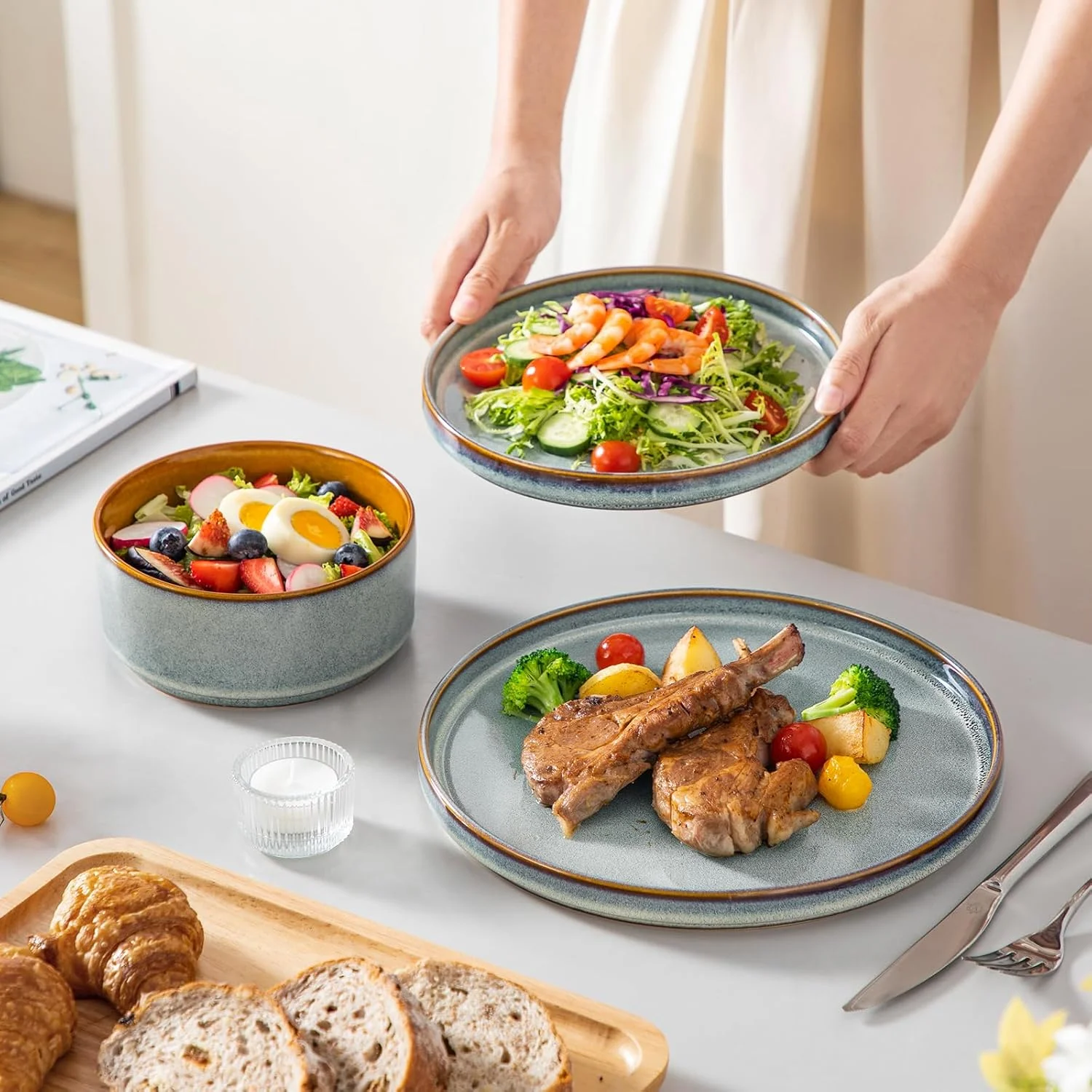 ست بشقاب و کاسه 12 پارچه وانکاسو مدل ONION، ست ظروف آبی روشن برای آشپزخانه ست بشقاب و کاسه 12 پارچه وانکاسو مدل ONION، ست ظروف آبی روشن برای آشپزخانه