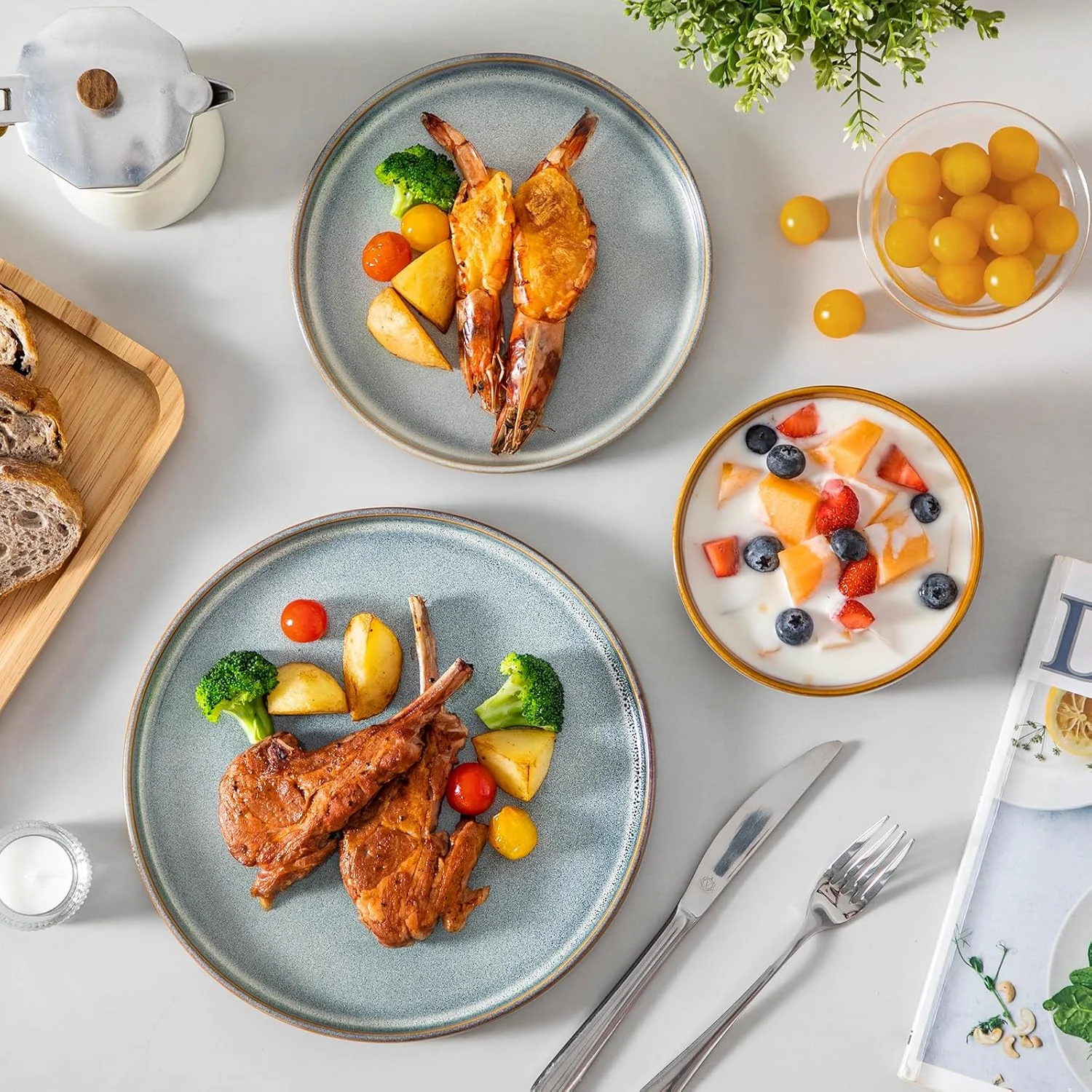 ست بشقاب و کاسه 12 پارچه وانکاسو مدل ONION، ست ظروف آبی روشن برای آشپزخانه ست بشقاب و کاسه 12 پارچه وانکاسو مدل ONION، ست ظروف آبی روشن برای آشپزخانه