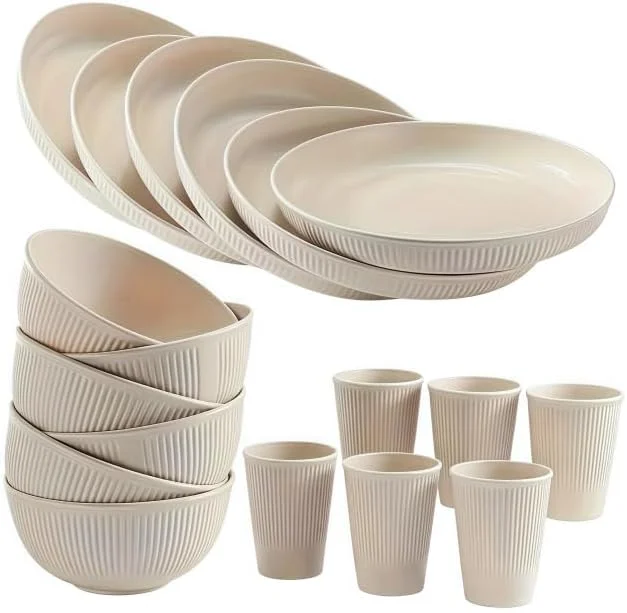 ست ظروف غذاخوری کاه گندم - ست 18 تکه ظروف نشکن، ست بشقاب و کاسه آشپزخانه، بشقاب، فنجان، سبک وزن