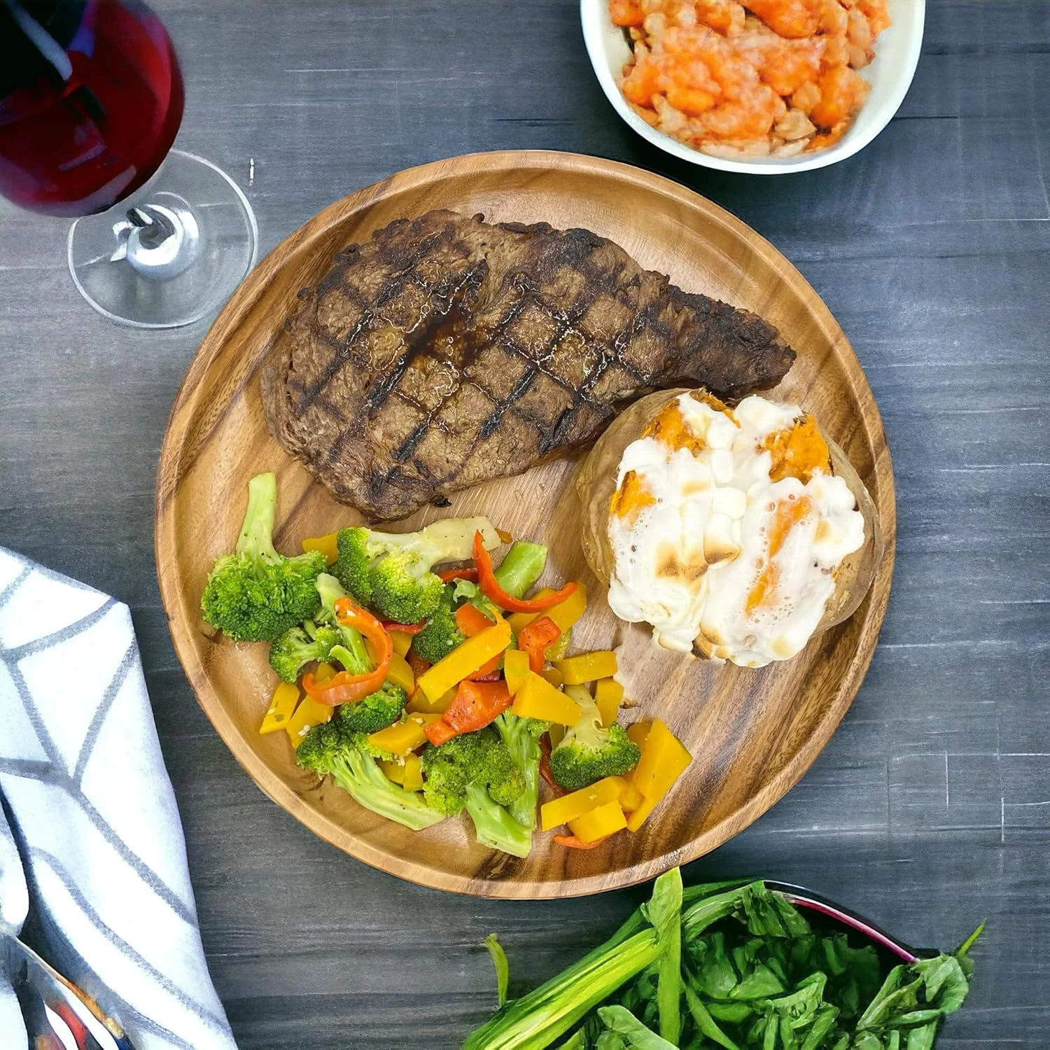 رایت مارت بشقاب چوبی، ست 4 عددی سرو چوبی، ظروف غذاخوری دست ساز از چوب سخت اقاقیا، ظروف همه کاره، برای شام، ناهار، صبحانه، بشقاب زیر غذا، قطر بزرگ 10 اینچ