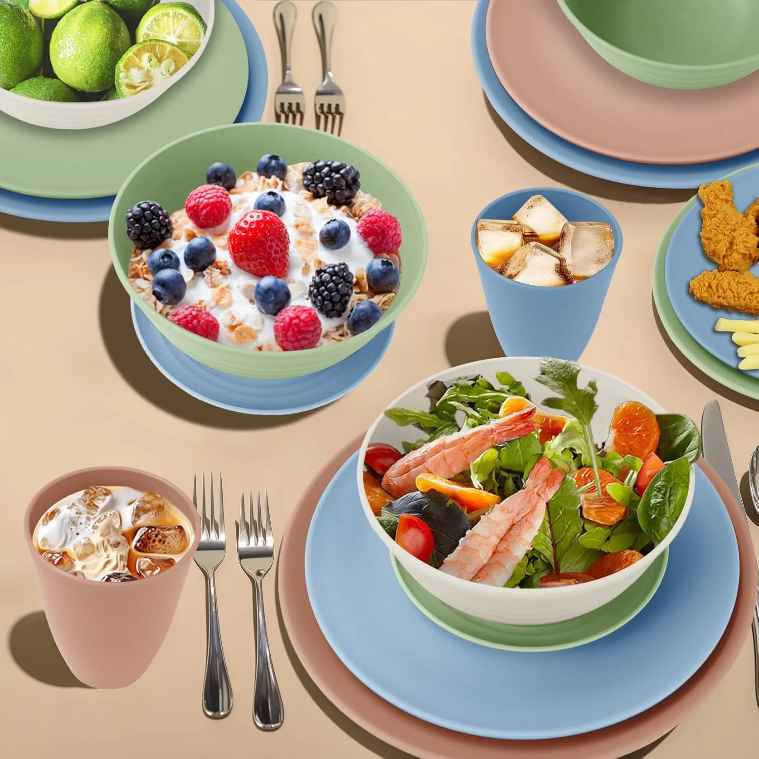 سرویس ظروف غذاخوری 40 پارچه Wrova از جنس کاه گندم، ست نشکن بشقاب و کاسه برای 8 نفر، قابل استفاده در مایکروویو و ماشین ظرفشویی، بشقاب غذاخوری/کاسه غلات/لیوان نوشیدنی برای آشپزخانه، کمپینگ - نوردیک سرویس ظروف غذاخوری 40 پارچه Wrova از جنس کاه گندم، ست نشکن بشقاب و کاسه برای 8 نفر، قابل استفاده در مایکروویو و ماشین ظرفشویی، بشقاب غذاخوری/کاسه غلات/لیوان نوشیدنی برای آشپزخانه، کمپینگ - نوردیک